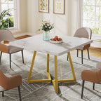 Square Dining Table, 31.5" Small Kitchen Dinner Table with Metal Base for 2-4#Color_white & gold