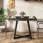 Square Dining Table, 31.5" Small Kitchen Dinner Table with Metal Base for 2-4#Color_vintage black