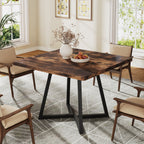 Square Dining Table, 31.5" Small Kitchen Dinner Table with Metal Base for 2-4#Color_vintage brown