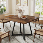 Square Dining Table, 31.5" Small Kitchen Dinner Table with Metal Base for 2-4#Color_brown