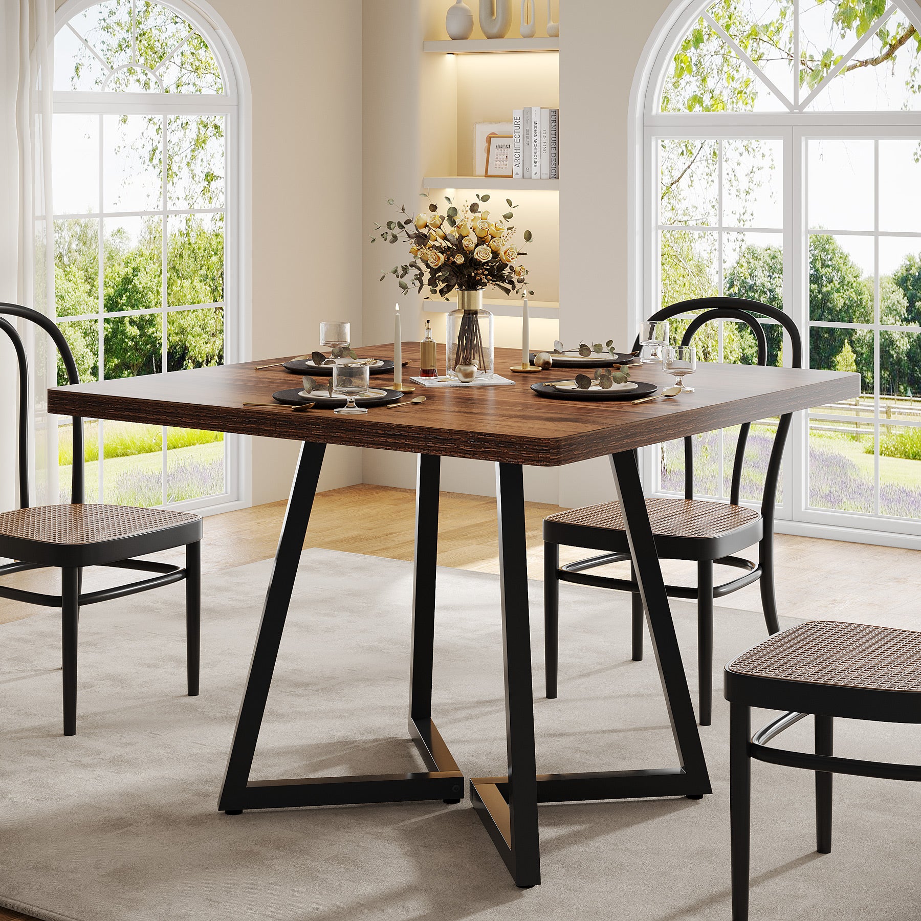 Square Dining Table, 31.5" Small Kitchen Dinner Table with Metal Base for 2-4