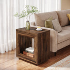 Solid Wood End Table, Square Side Table Nightstands with Storage Tribesigns#color_Rustic Brown