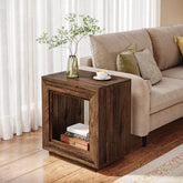 Solid Wood End Table, Square Side Table Nightstands with Storage Tribesigns#color_Rustic Brown 3