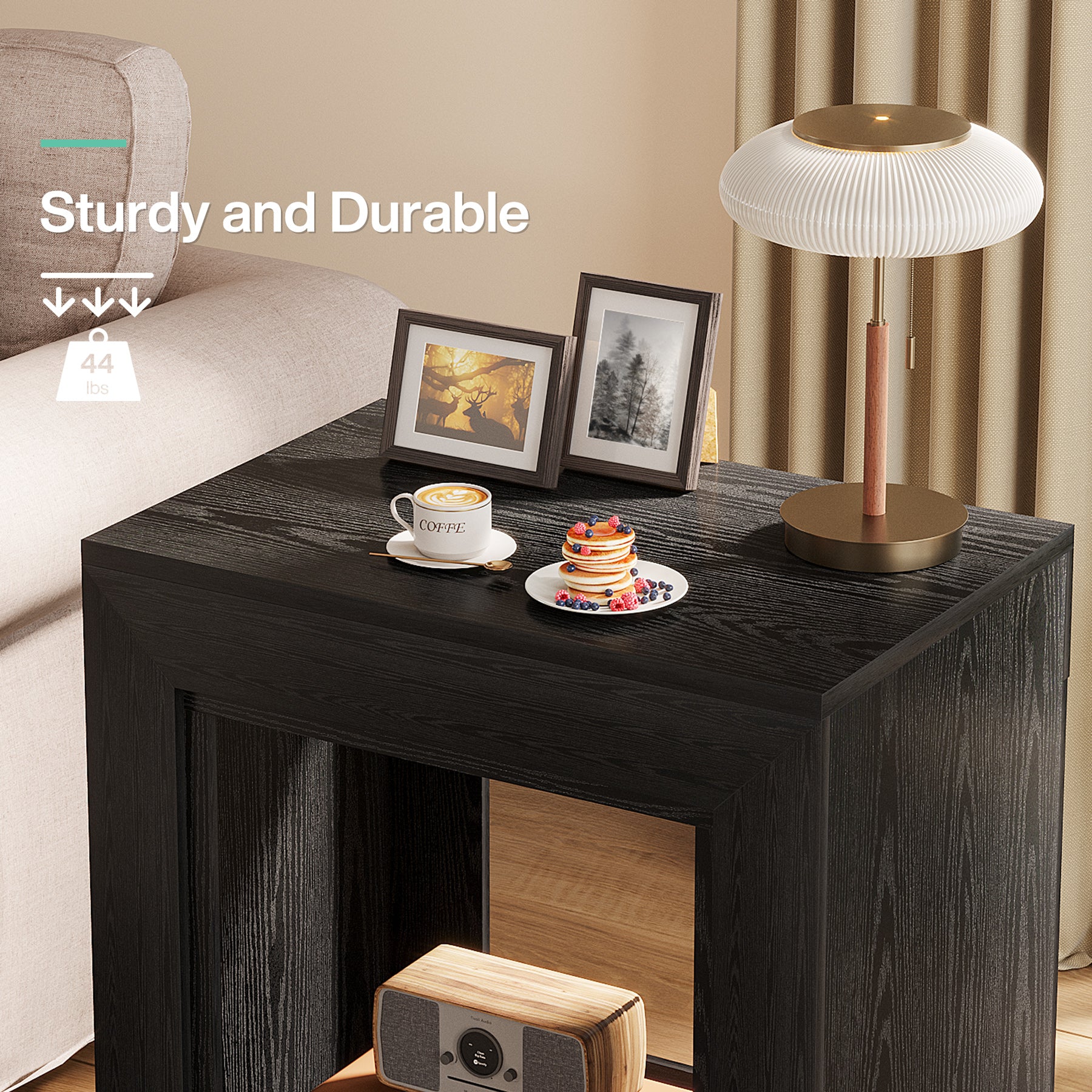 Square End Table, 2-Tier Wooden Sofa Side Table with Storage Shelf