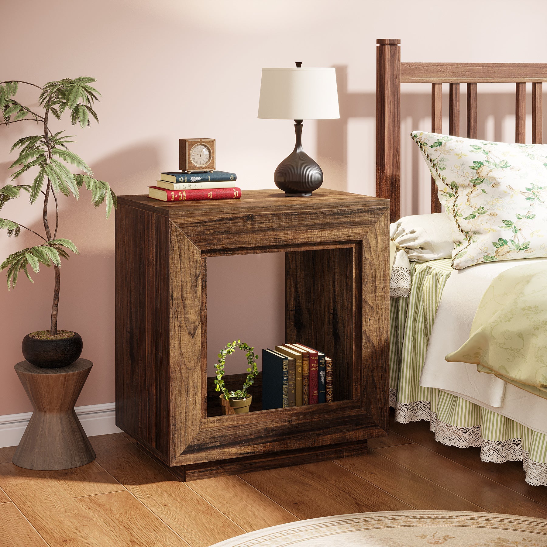 Wood End Table, Square Side Table Nightstands with Storage