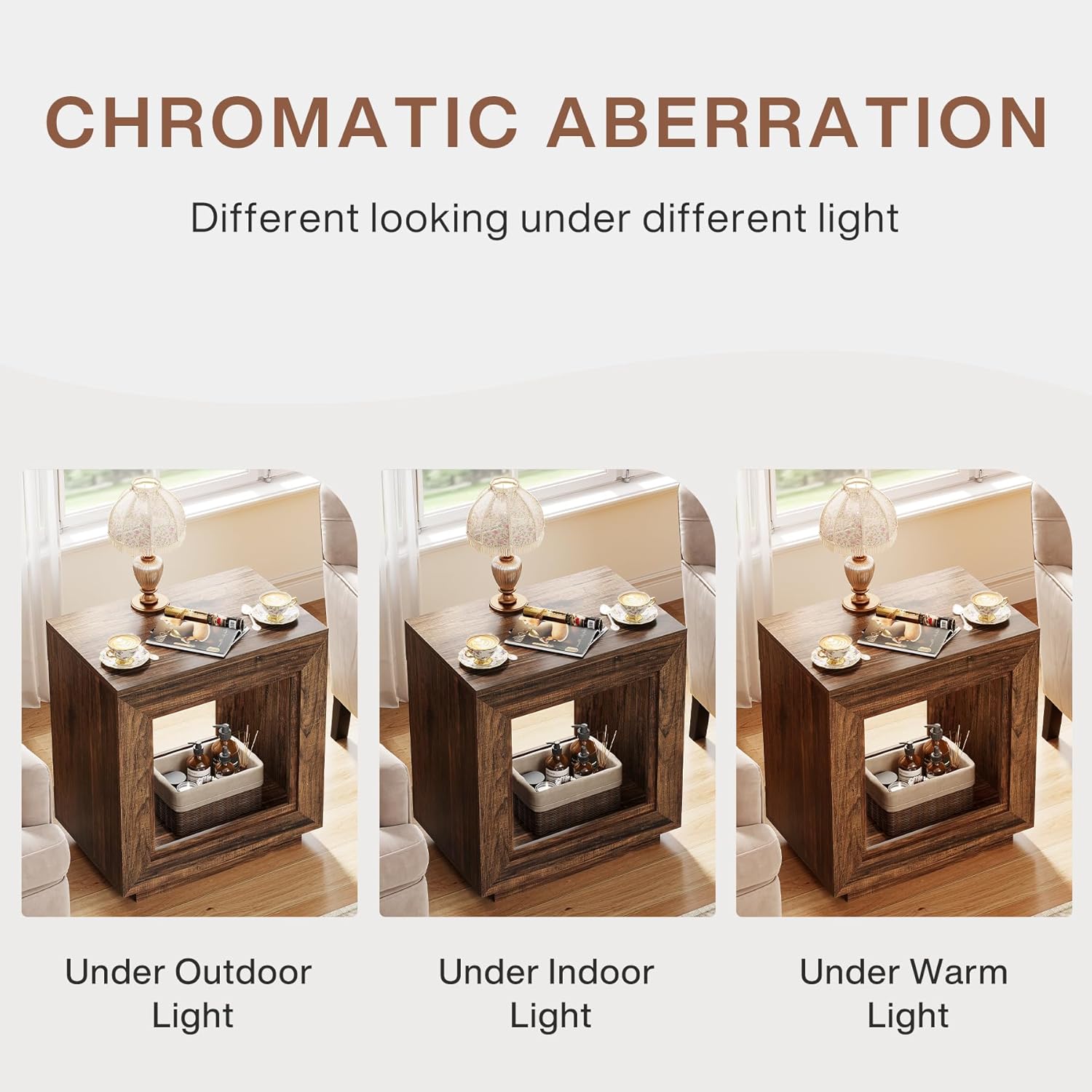 Square End Table, 2-Tier Wooden Sofa Side Table with Storage Shelf