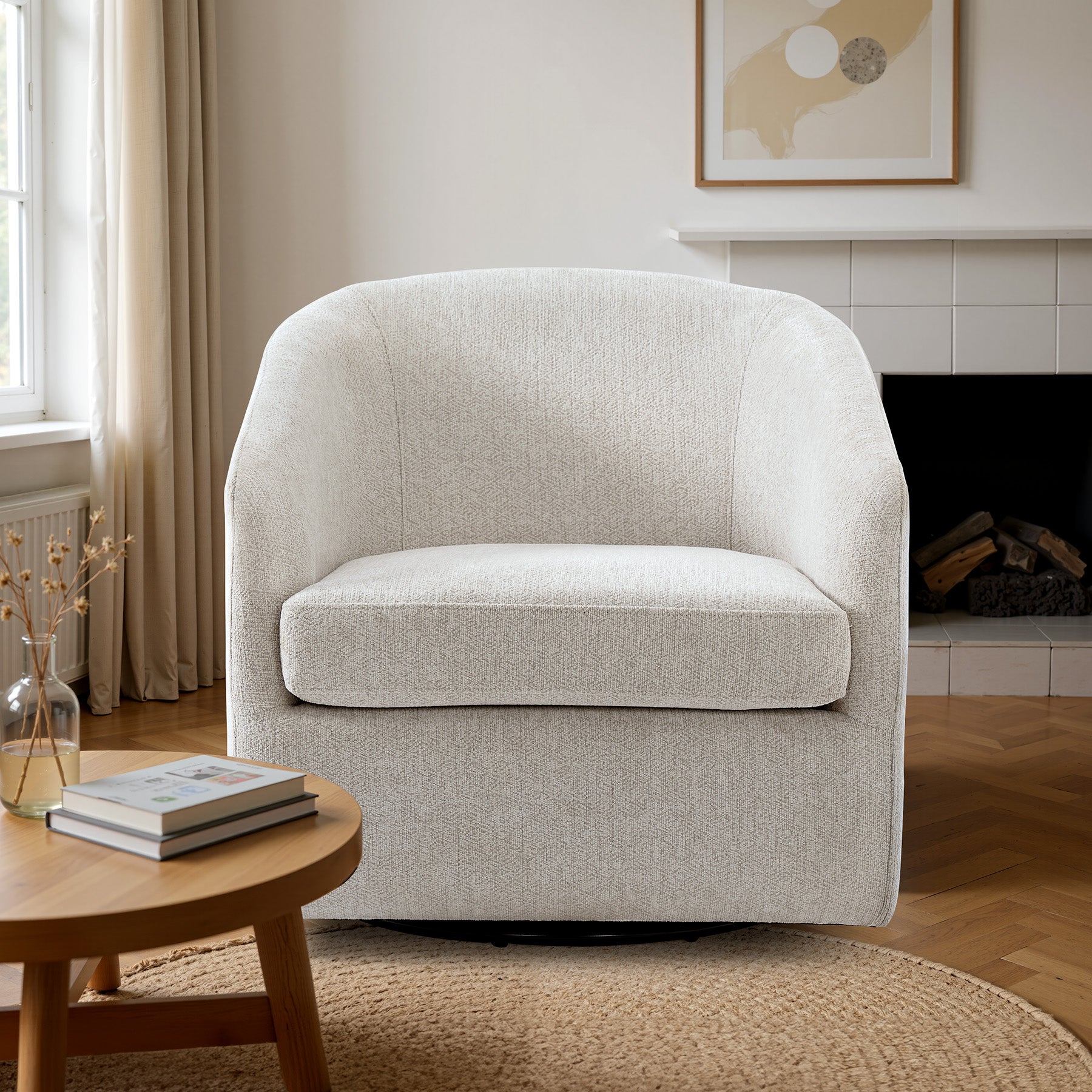 Swivel Accent Chairs, Modern Sofa Seating Chenille Barrel Chairs