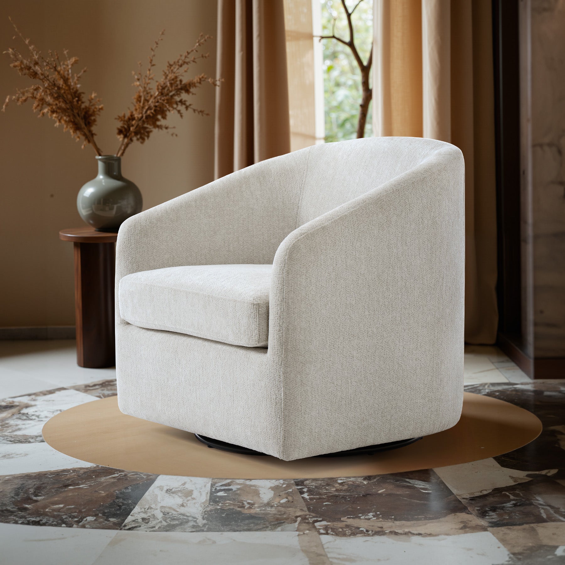 Swivel Accent Chairs, Modern Sofa Seating Chenille Barrel Chairs
