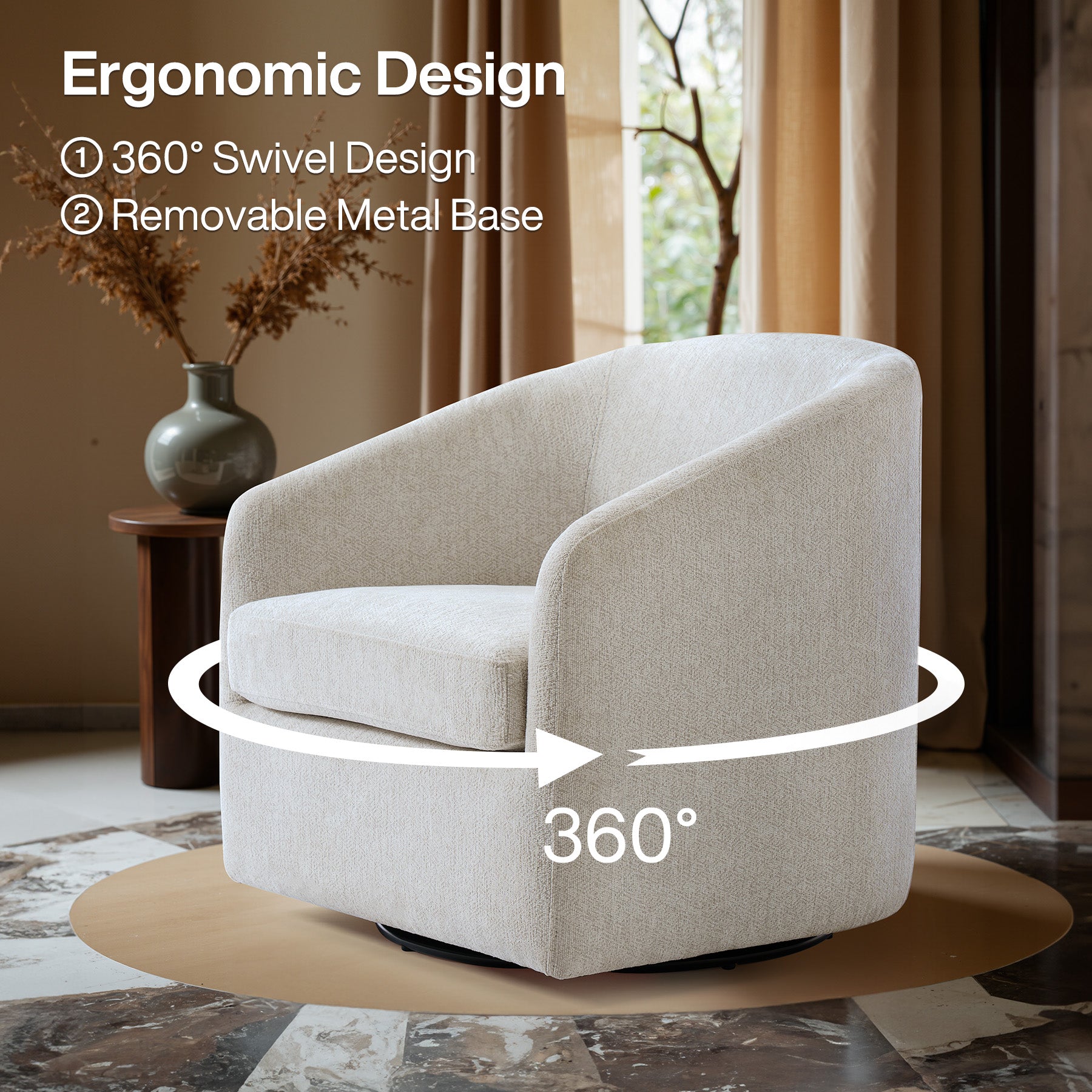 Swivel Accent Chairs, Modern Sofa Seating Chenille Barrel Chairs