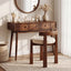 Upholstered Vanity Stool, Makeup Chair with Faux Wool Cushion and Solid Wood Frame (Only Stool)