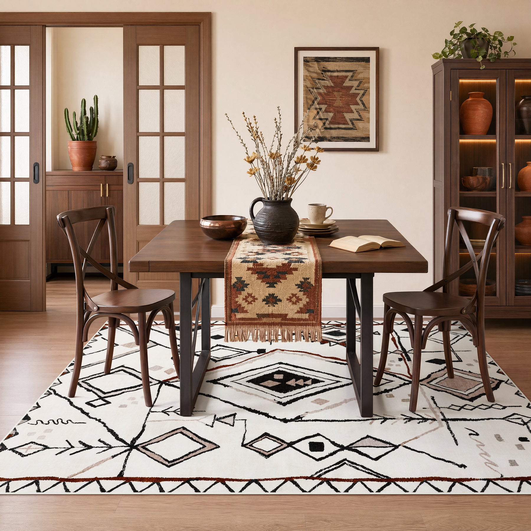 3x5/5x7 Vintage Boho Moroccan Area Rug, Non-Slip Geometric Neutral Soft Low Pile Throw Carpet, Oeko-Tex Certified