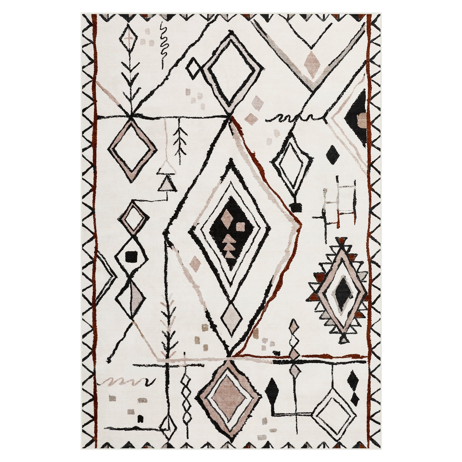 3x5/5x7 Vintage Boho Moroccan Area Rug, Non-Slip Geometric Neutral Soft Low Pile Throw Carpet, Oeko-Tex Certified