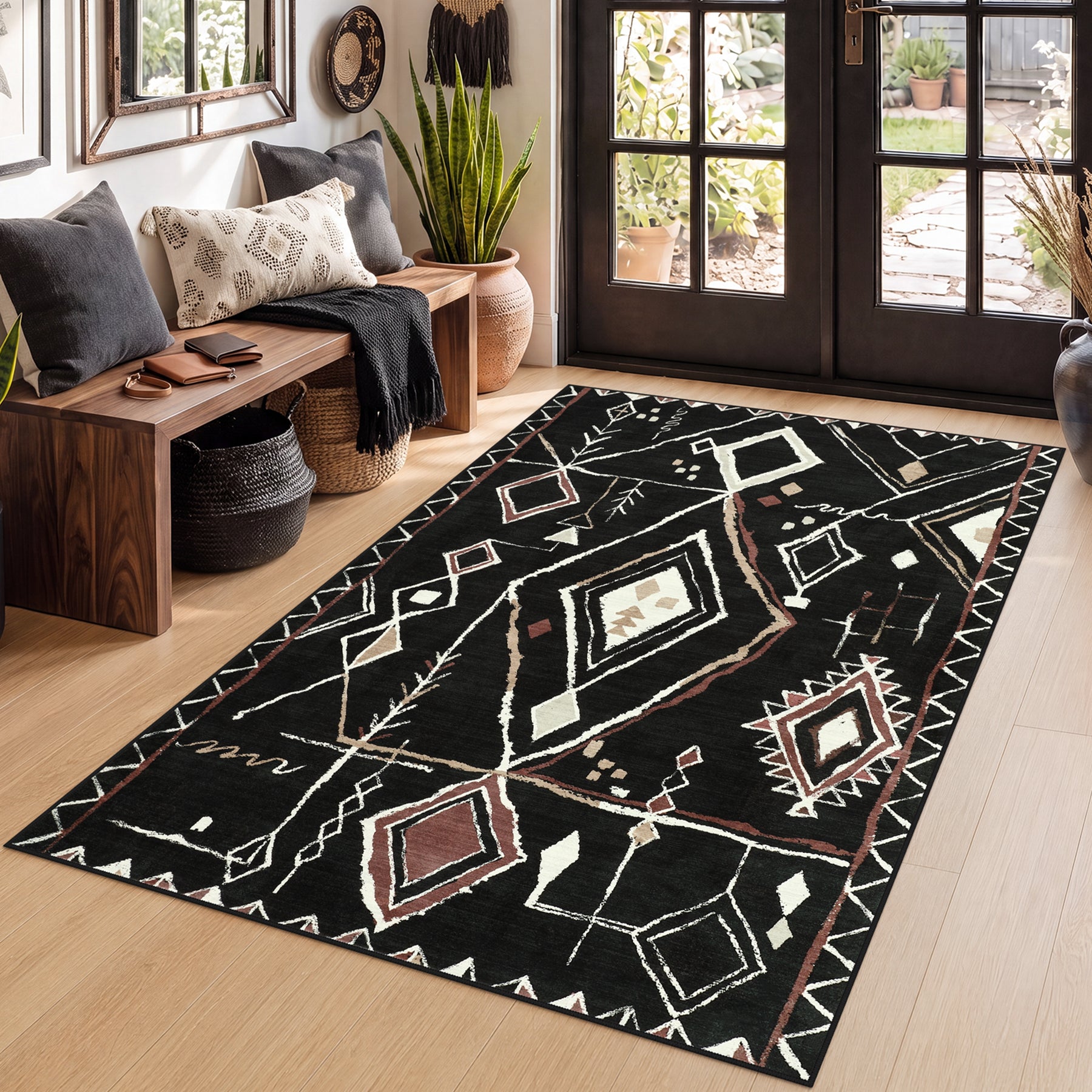 3x5/5x7 Vintage Boho Moroccan Area Rug, Non-Slip Geometric Neutral Soft Low Pile Throw Carpet, Oeko-Tex Certified