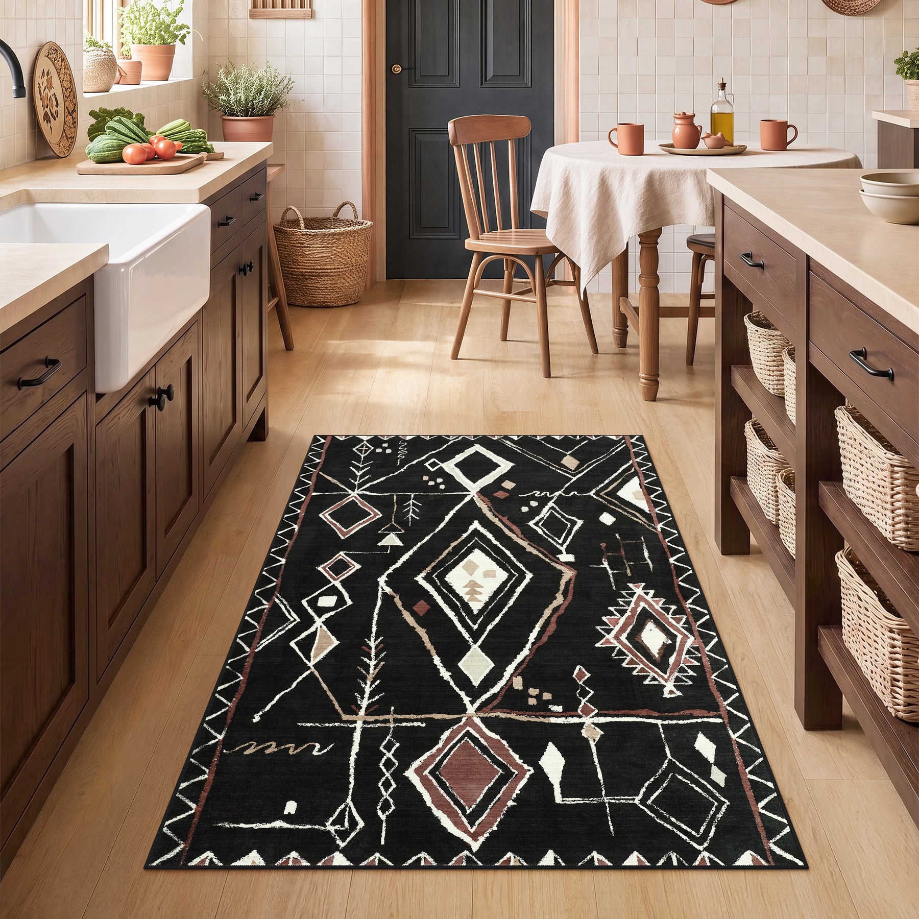 3x5/5x7 Vintage Boho Moroccan Area Rug, Non-Slip Geometric Neutral Soft Low Pile Throw Carpet, Oeko-Tex Certified