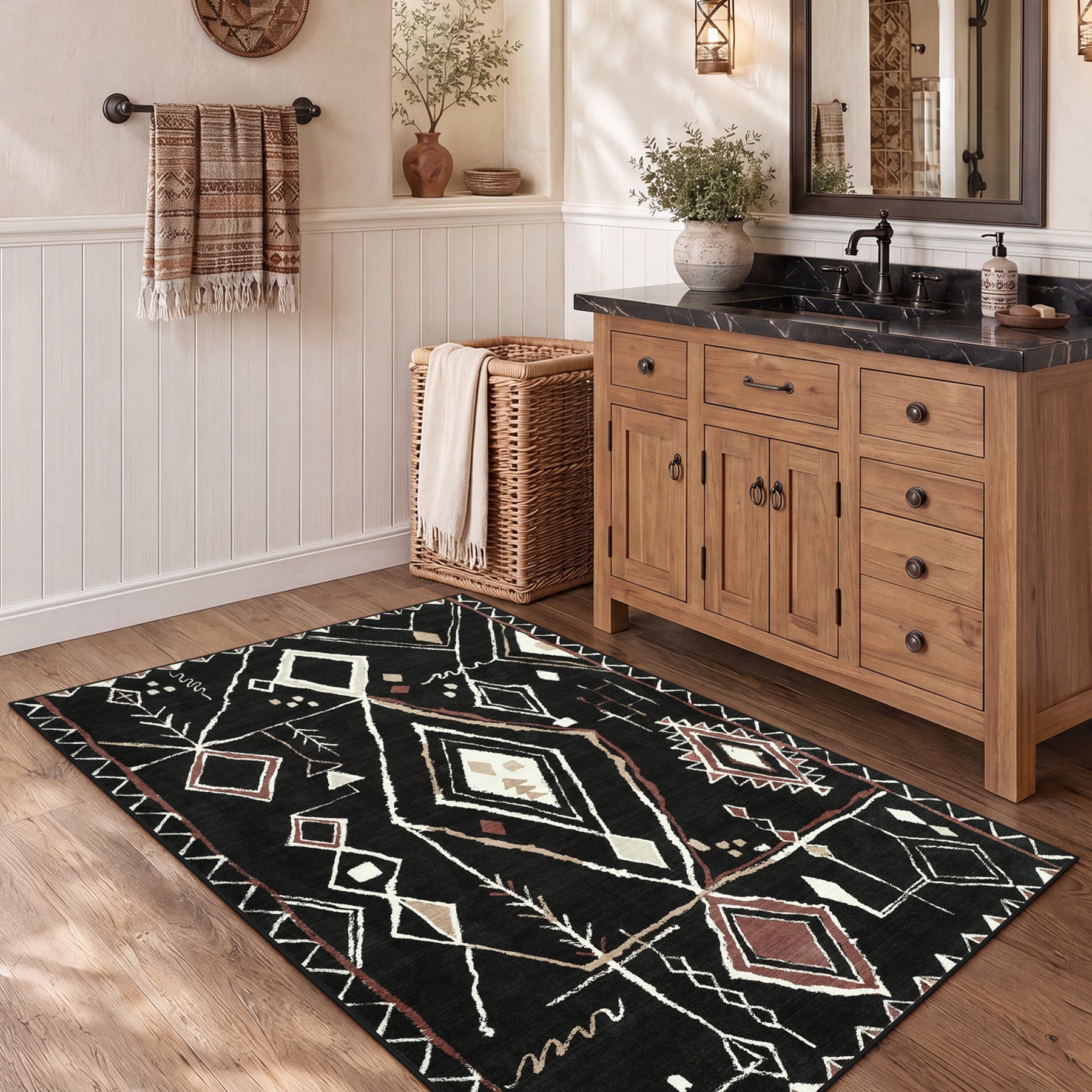3x5/5x7 Vintage Boho Moroccan Area Rug, Non-Slip Geometric Neutral Soft Low Pile Throw Carpet, Oeko-Tex Certified