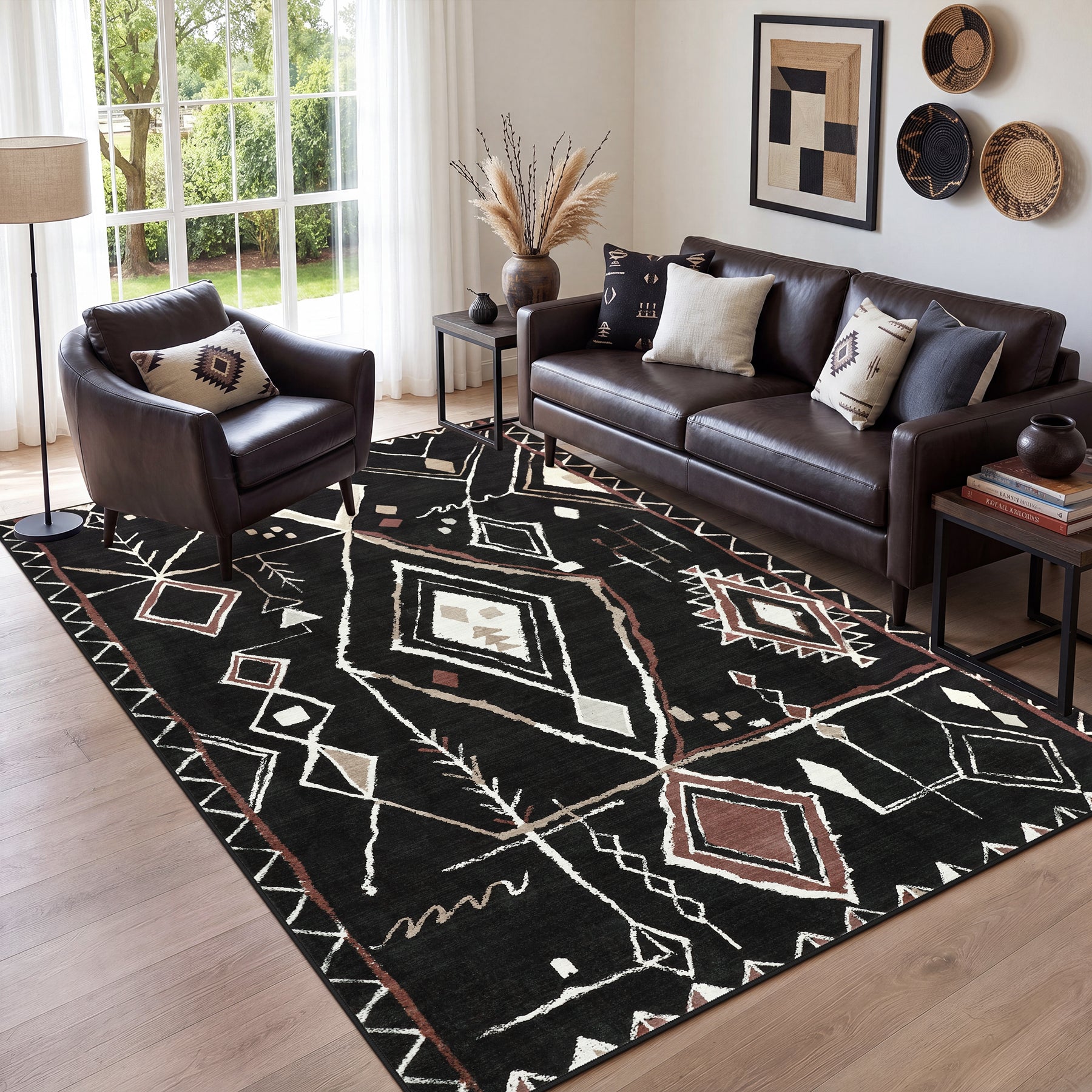 3x5/5x7 Vintage Boho Moroccan Area Rug, Non-Slip Geometric Neutral Soft Low Pile Throw Carpet, Oeko-Tex Certified