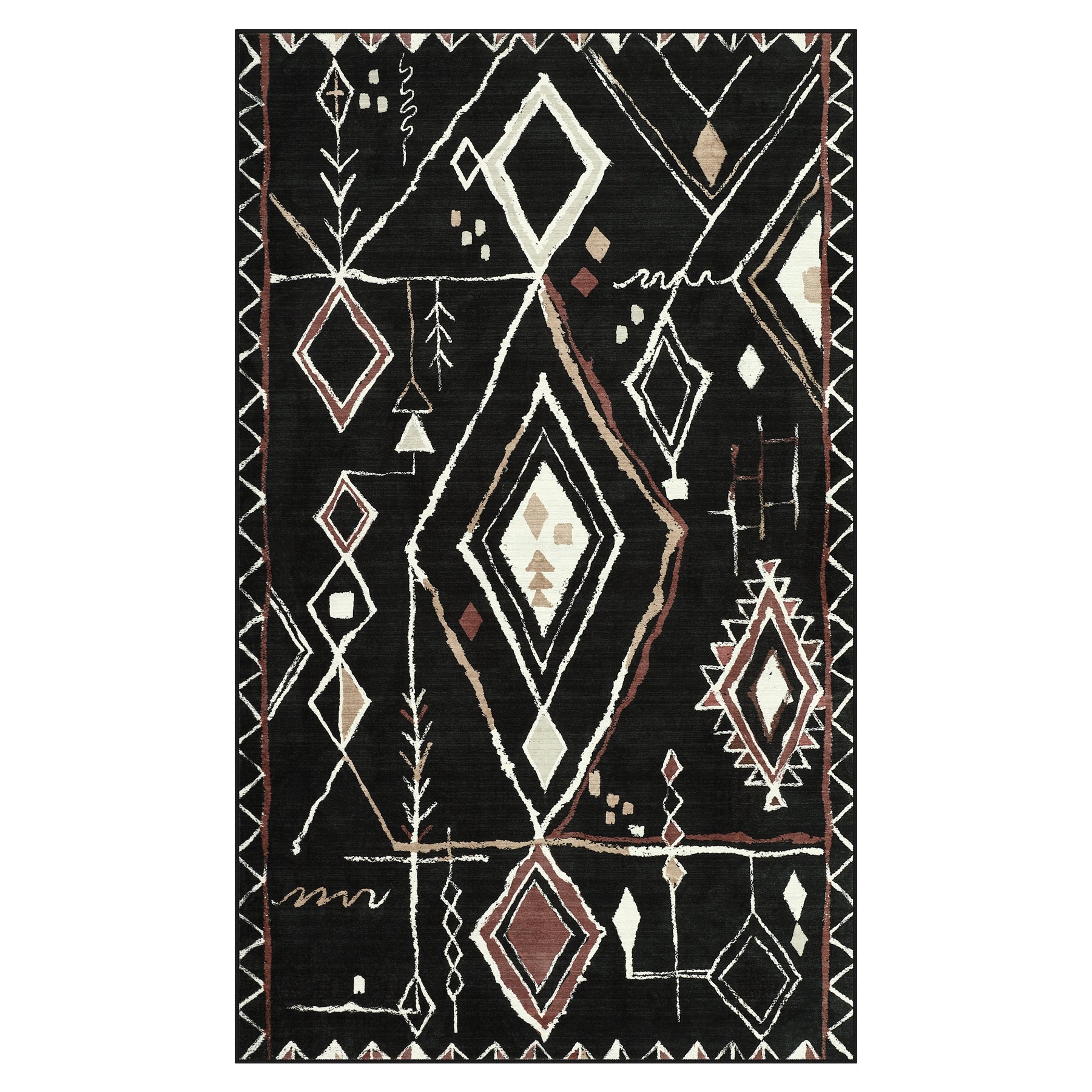 3x5/5x7 Vintage Boho Moroccan Area Rug, Non-Slip Geometric Neutral Soft Low Pile Throw Carpet, Oeko-Tex Certified