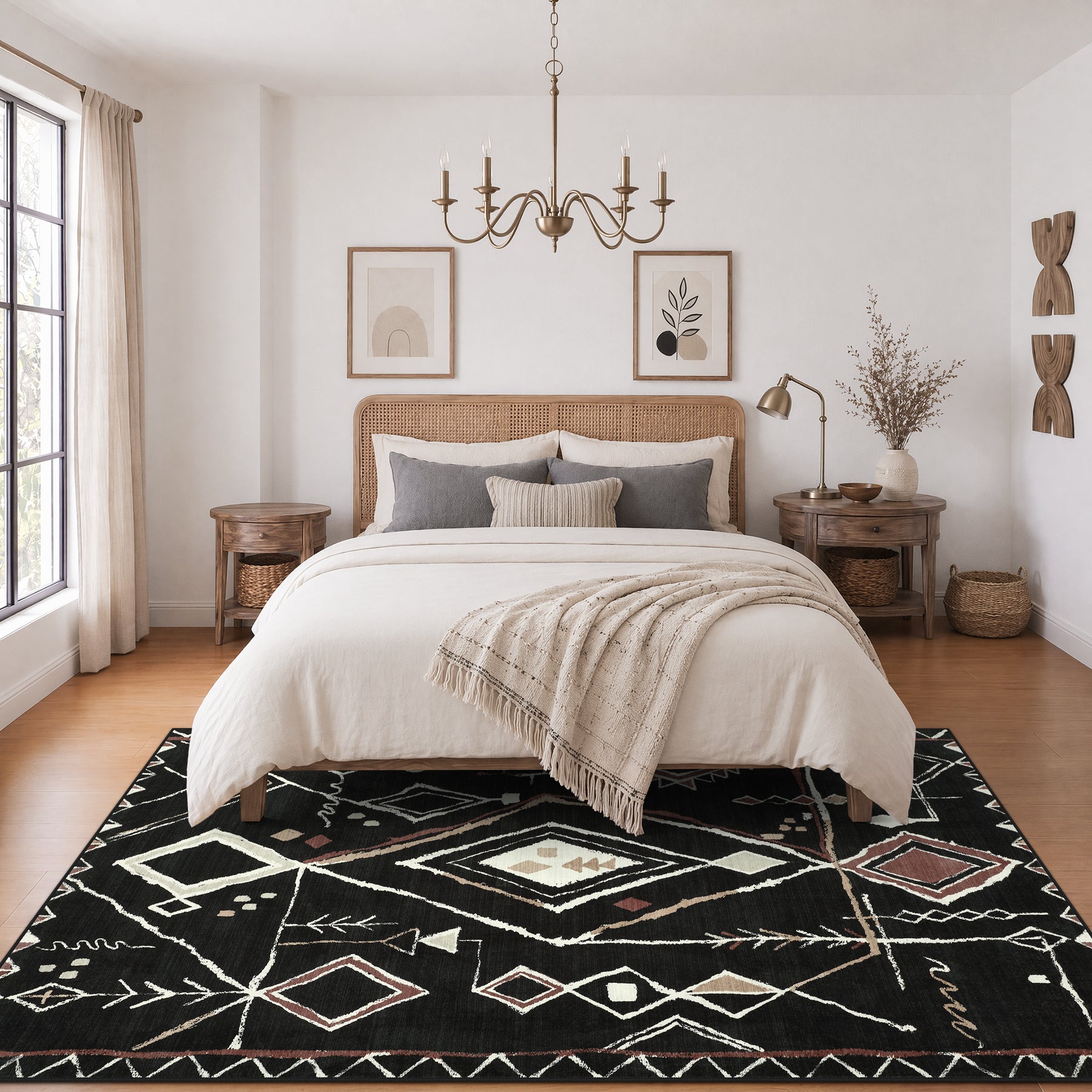 3x5/5x7 Vintage Boho Moroccan Area Rug, Non-Slip Geometric Neutral Soft Low Pile Throw Carpet, Oeko-Tex Certified