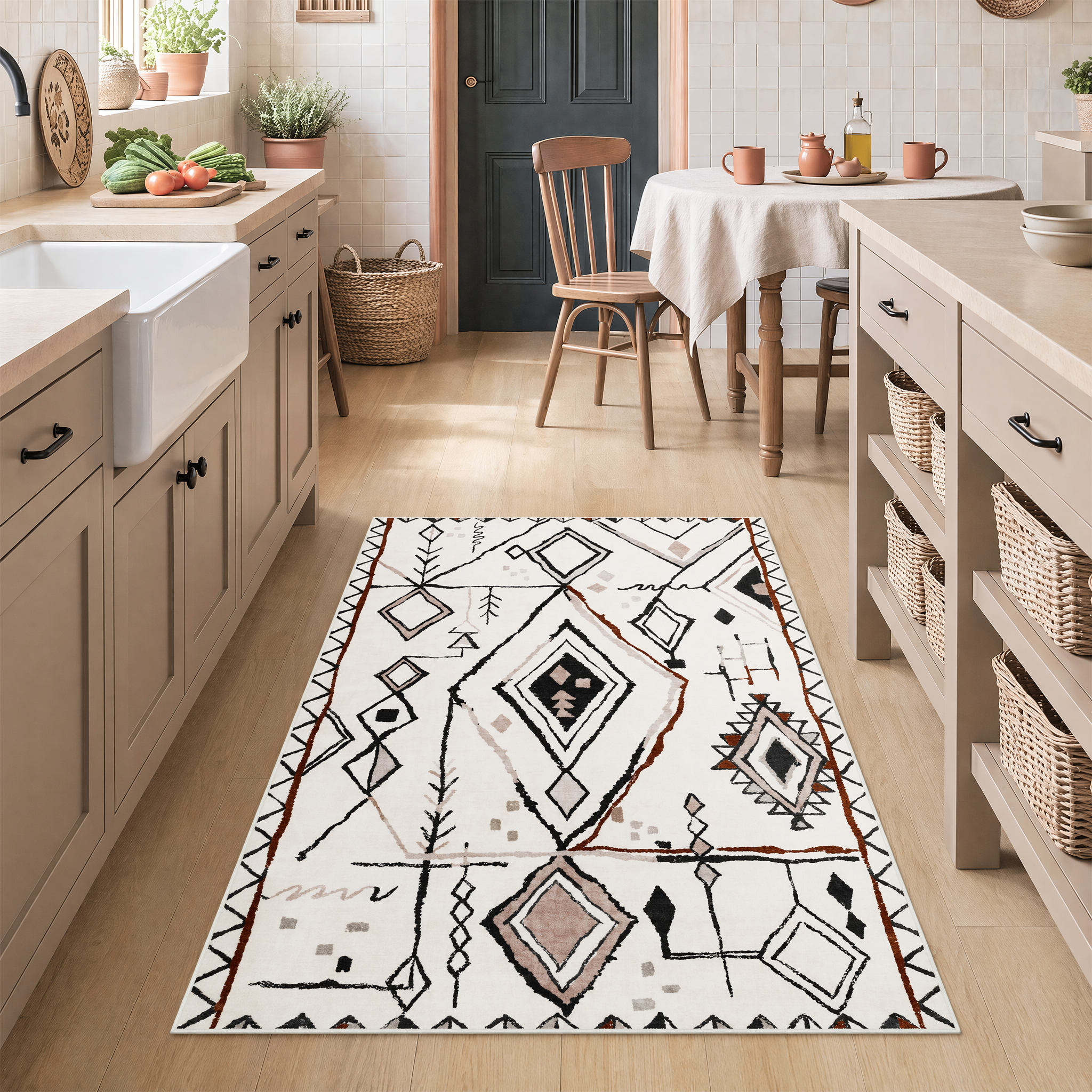 3x5/5x7 Vintage Boho Moroccan Area Rug, Non-Slip Geometric Neutral Soft Low Pile Throw Carpet, Oeko-Tex Certified