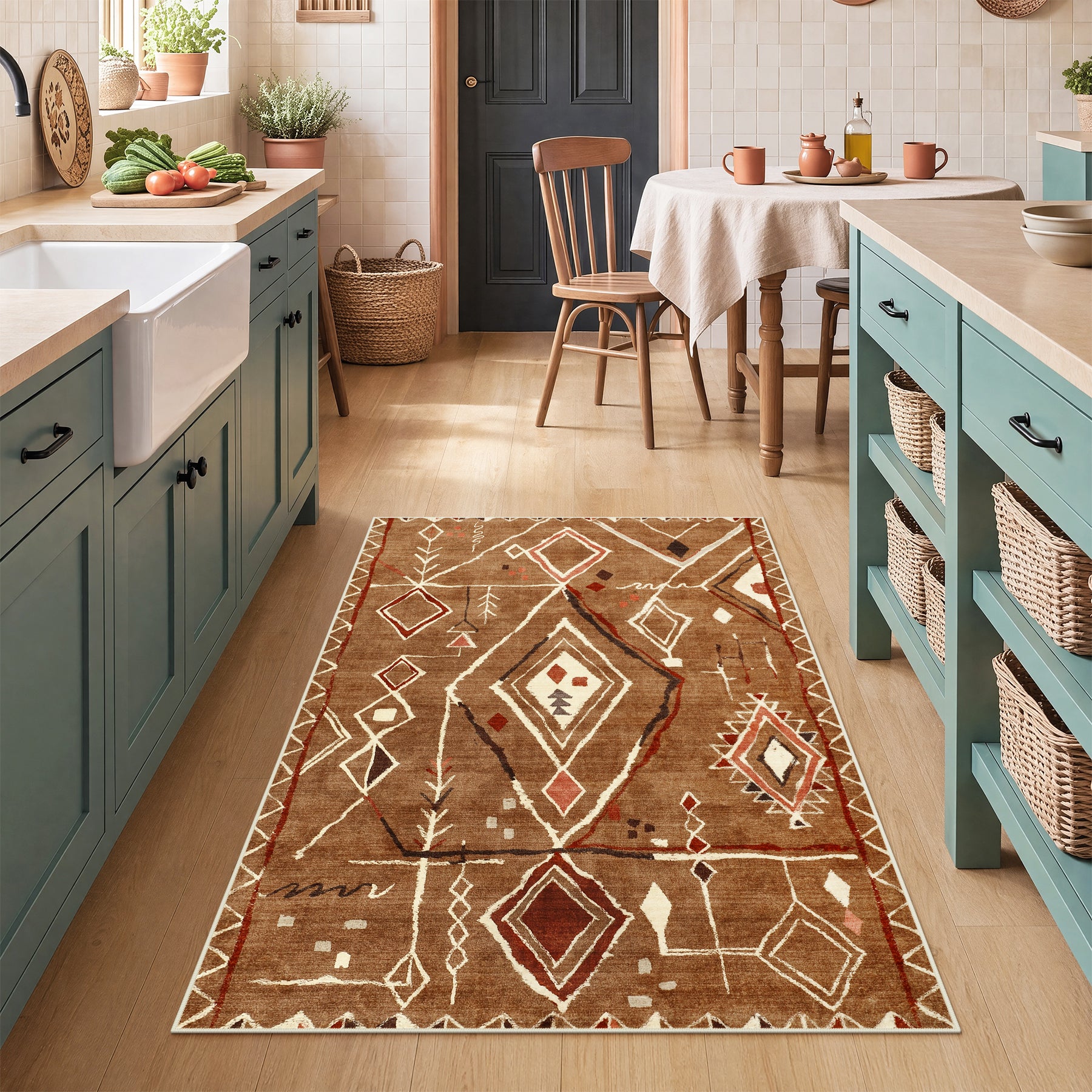 3x5/5x7 Vintage Boho Moroccan Area Rug, Non-Slip Geometric Neutral Soft Low Pile Throw Carpet, Oeko-Tex Certified
