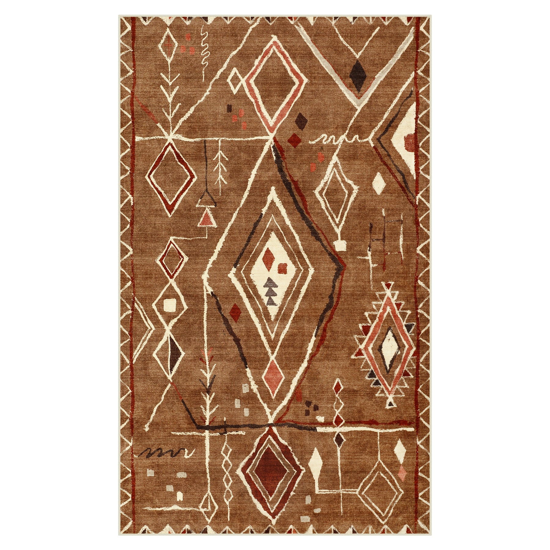 3x5/5x7 Vintage Boho Moroccan Area Rug, Non-Slip Geometric Neutral Soft Low Pile Throw Carpet, Oeko-Tex Certified
