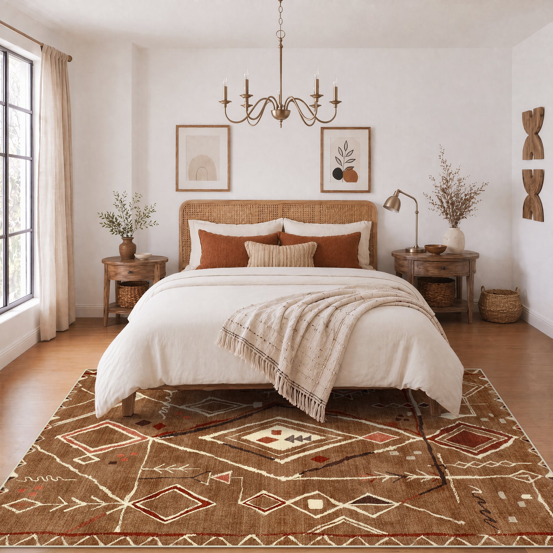 3x5/5x7 Vintage Boho Moroccan Area Rug, Non-Slip Geometric Neutral Soft Low Pile Throw Carpet, Oeko-Tex Certified