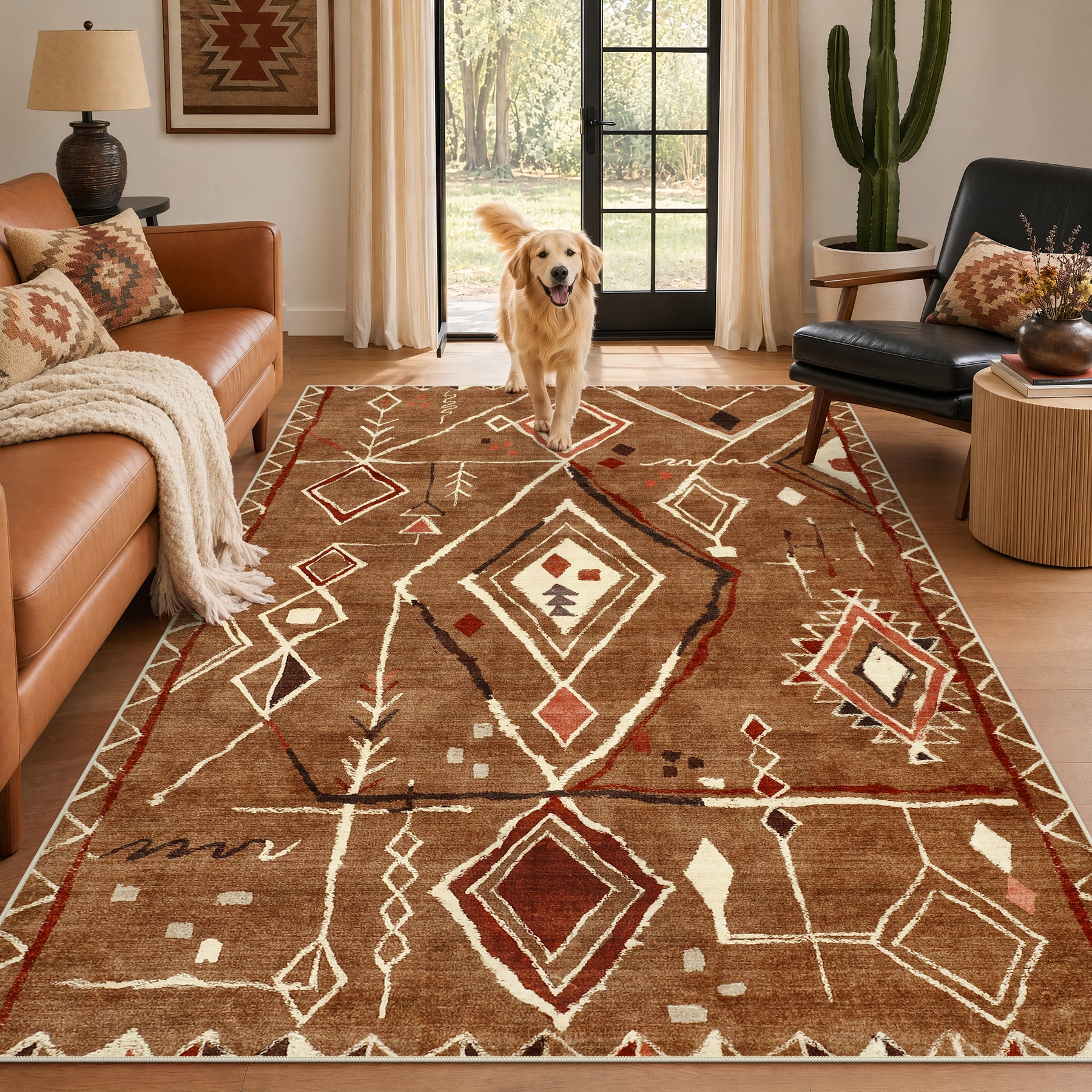3x5/5x7 Vintage Boho Moroccan Area Rug, Non-Slip Geometric Neutral Soft Low Pile Throw Carpet, Oeko-Tex Certified