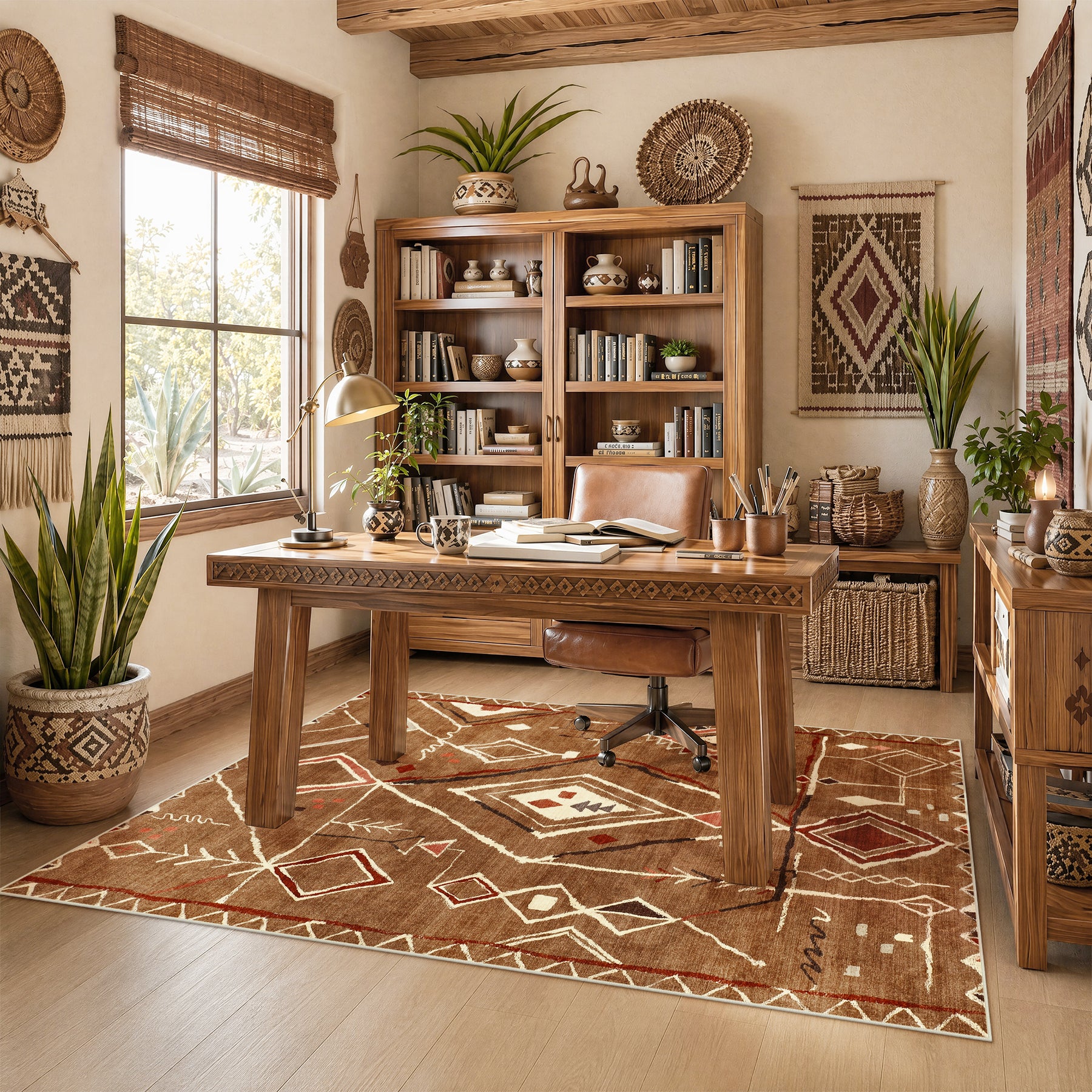 3x5/5x7 Vintage Boho Moroccan Area Rug, Non-Slip Geometric Neutral Soft Low Pile Throw Carpet, Oeko-Tex Certified