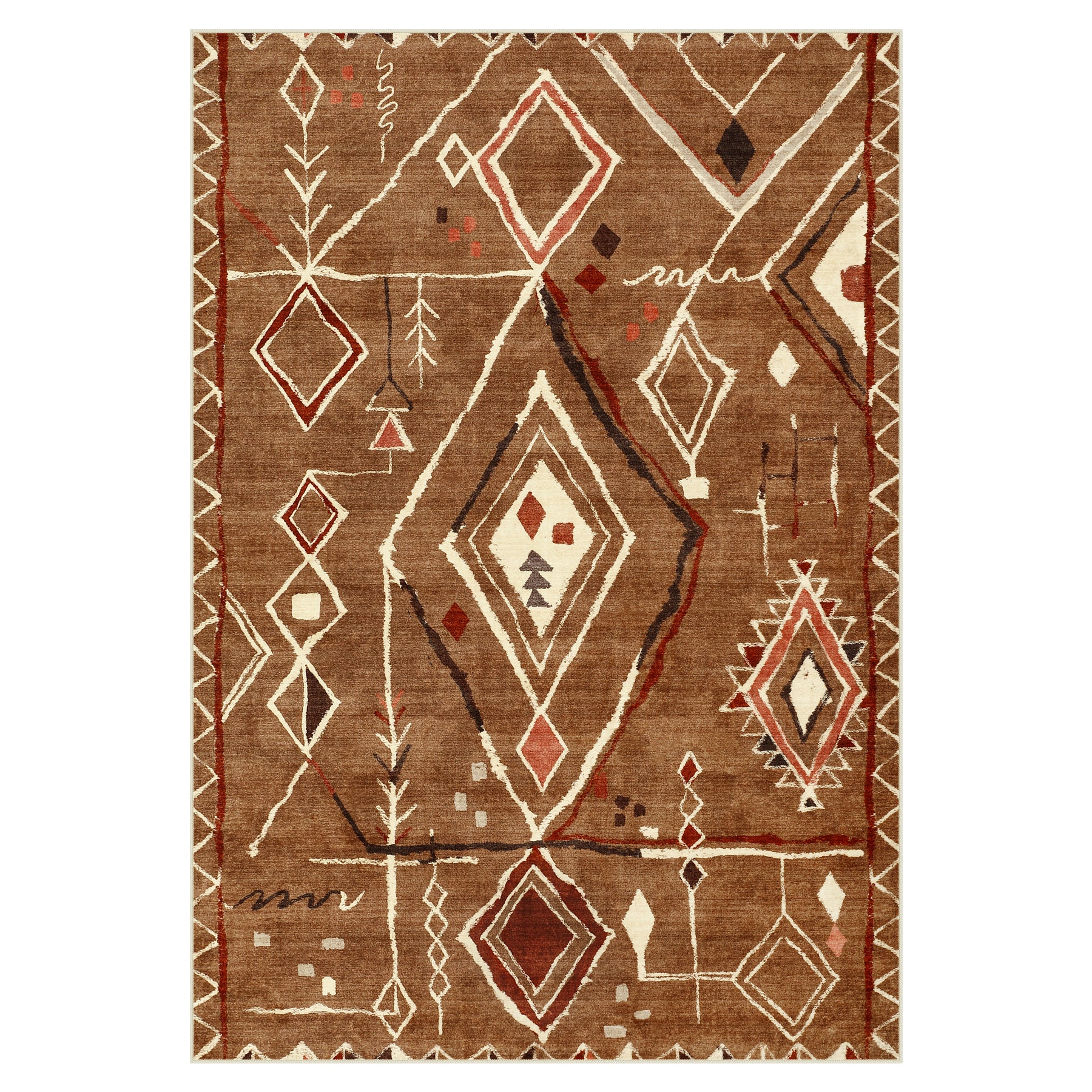 3x5/5x7 Vintage Boho Moroccan Area Rug, Non-Slip Geometric Neutral Soft Low Pile Throw Carpet, Oeko-Tex Certified