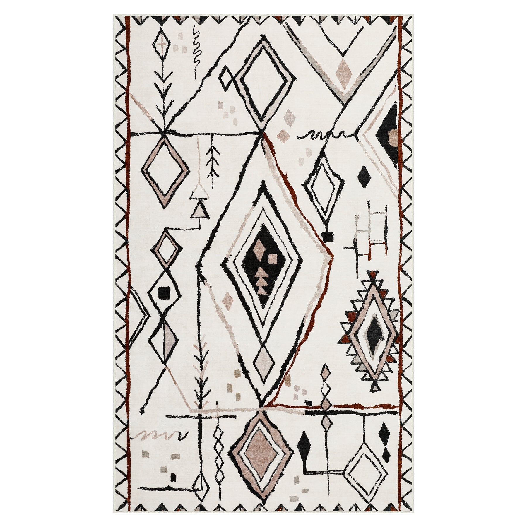 3x5/5x7 Vintage Boho Moroccan Area Rug, Non-Slip Geometric Neutral Soft Low Pile Throw Carpet, Oeko-Tex Certified