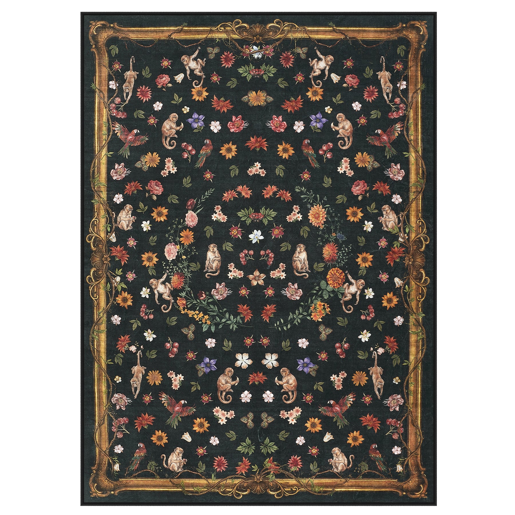 Vintage Botanical Animal Rug, Washable Low-Pile Area Rug with Non-Slip Backing for Indoor Use