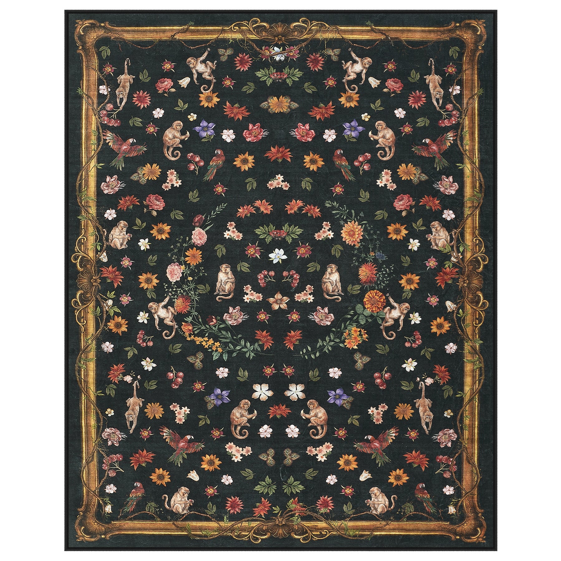Vintage Botanical Animal Rug, Washable Low-Pile Area Rug with Non-Slip Backing for Indoor Use