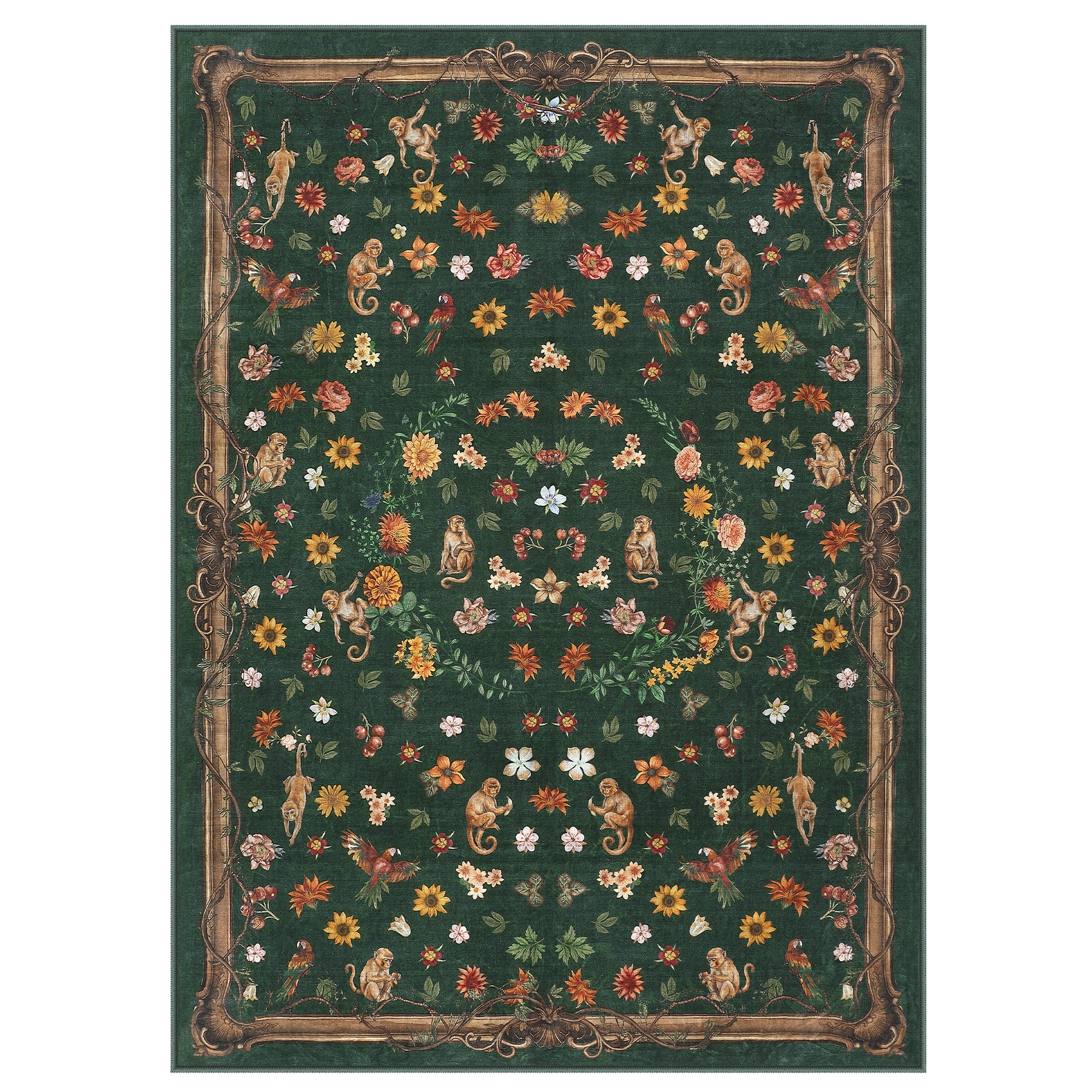 Vintage Botanical Animal Rug, Washable Low-Pile Area Rug with Non-Slip Backing for Indoor Use