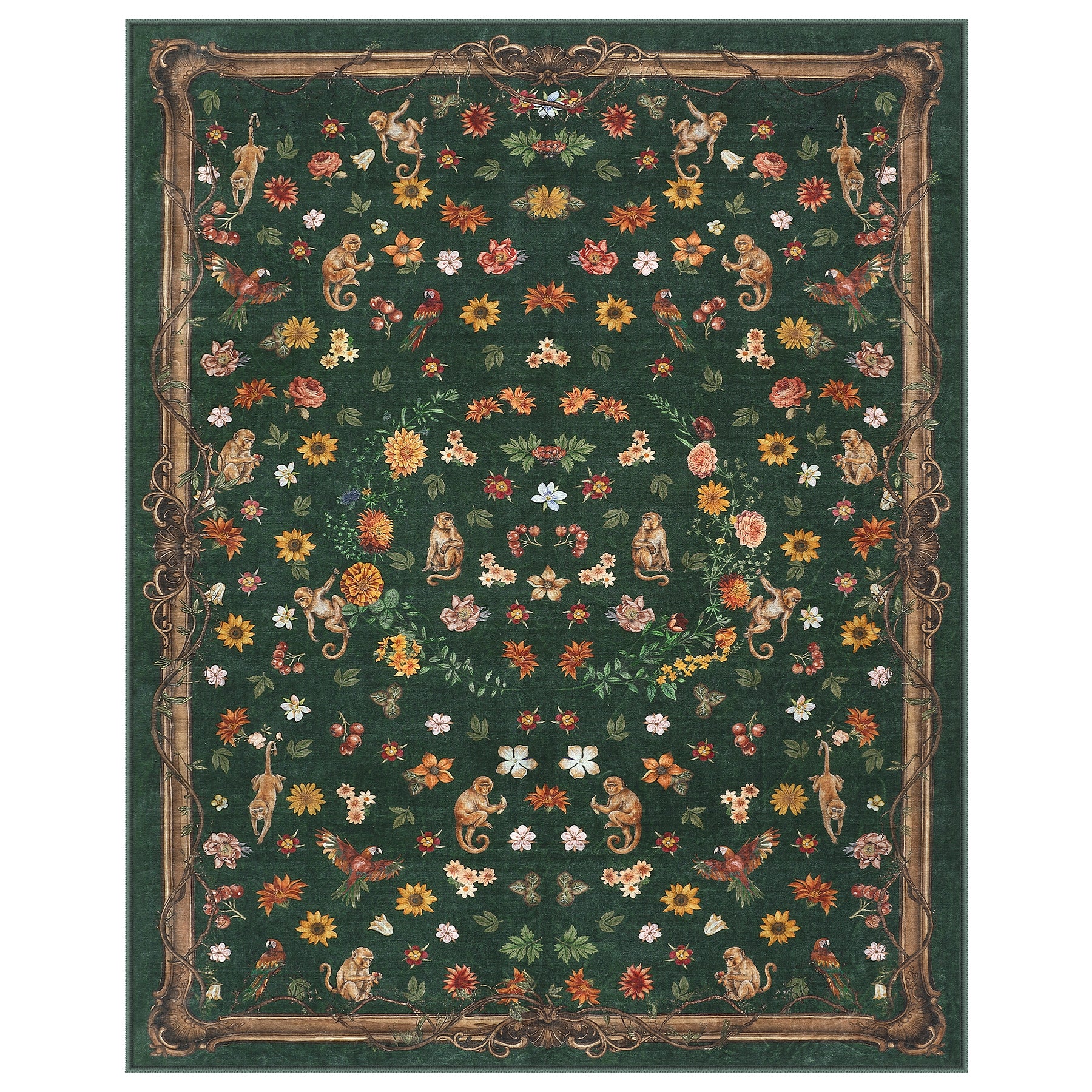 Vintage Botanical Animal Rug, Washable Low-Pile Area Rug with Non-Slip Backing for Indoor Use