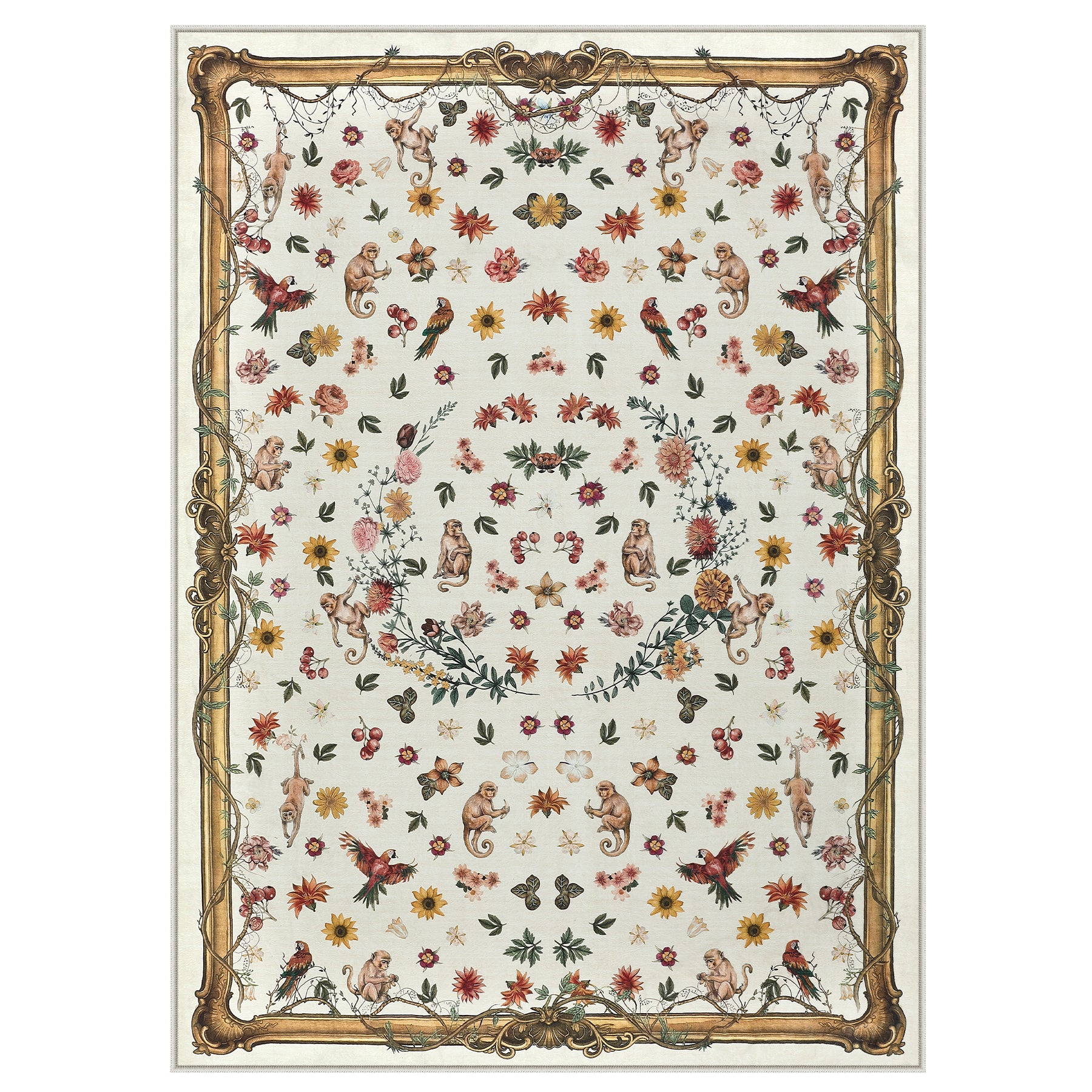 Vintage Botanical Animal Rug, Washable Low-Pile Area Rug with Non-Slip Backing for Indoor Use