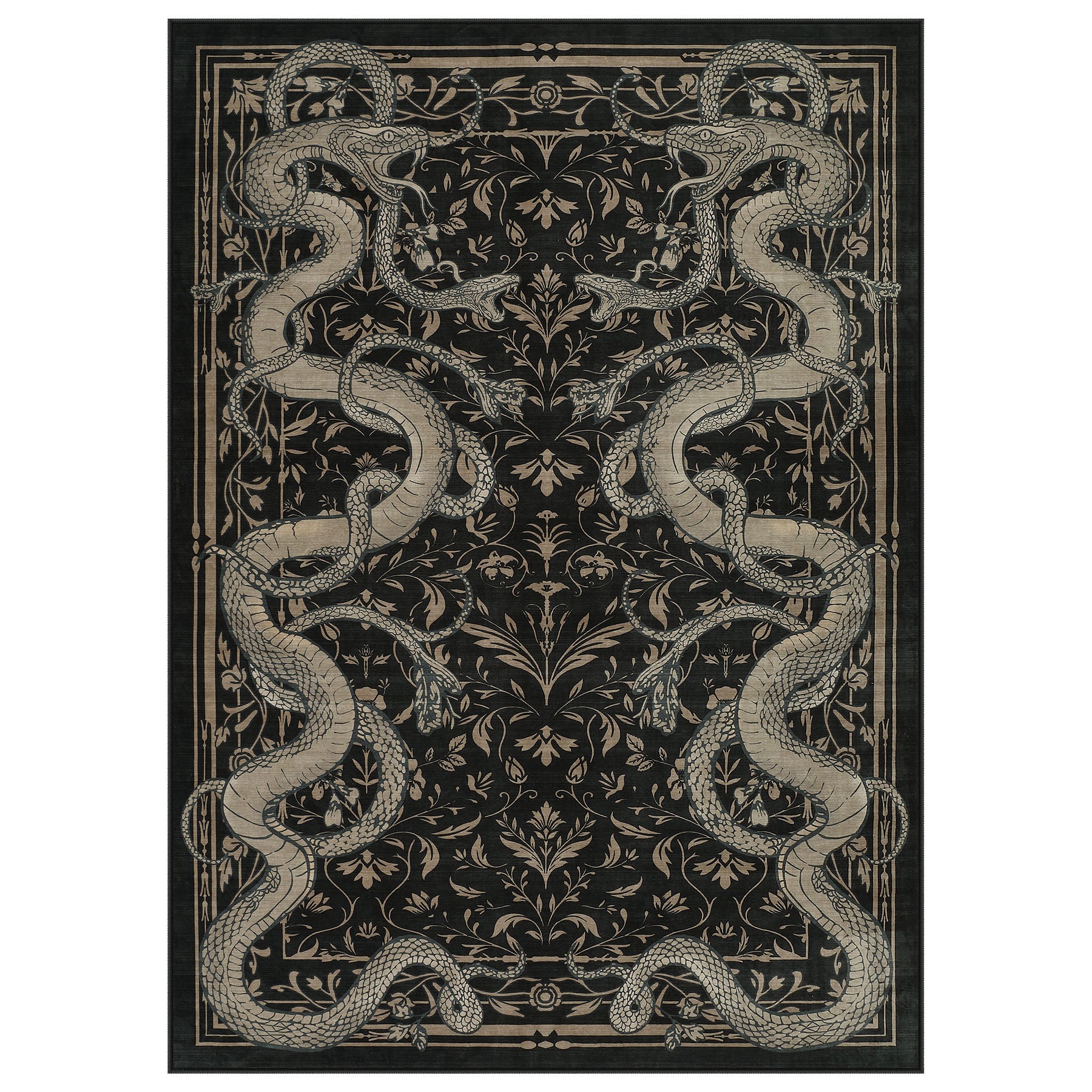 2x6/3x5/8x10 Vintage Snake Floral Area Rug, Non-Slip Gothic Runners for Home, Washable Low Pile Soft Indoor Carpet
