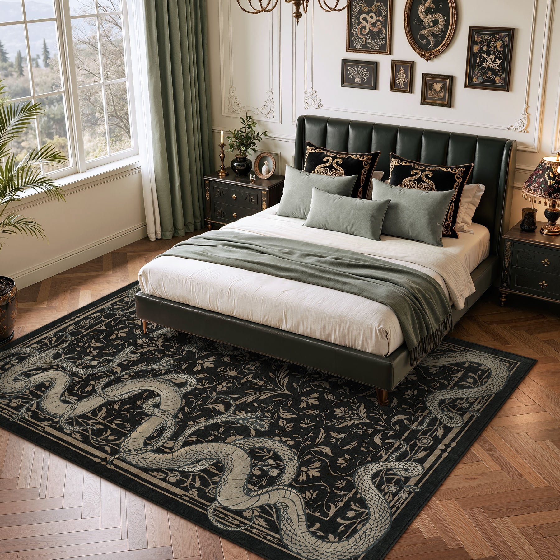 2x6/3x5/8x10 Vintage Snake Floral Area Rug, Non-Slip Gothic Runners for Home, Washable Low Pile Soft Indoor Carpet
