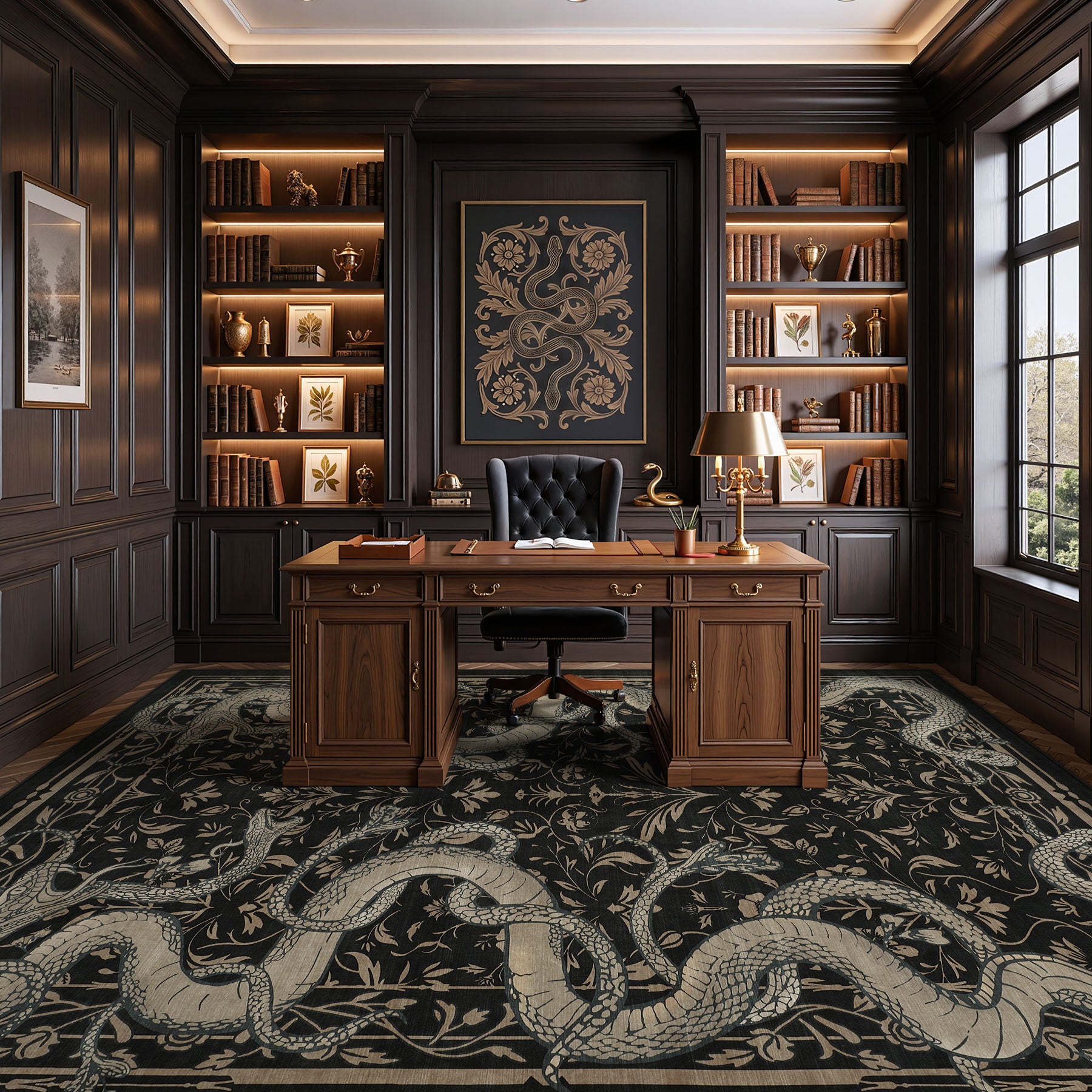 2x6/3x5/8x10 Vintage Snake Floral Area Rug, Non-Slip Gothic Runners for Home, Washable Low Pile Soft Indoor Carpet