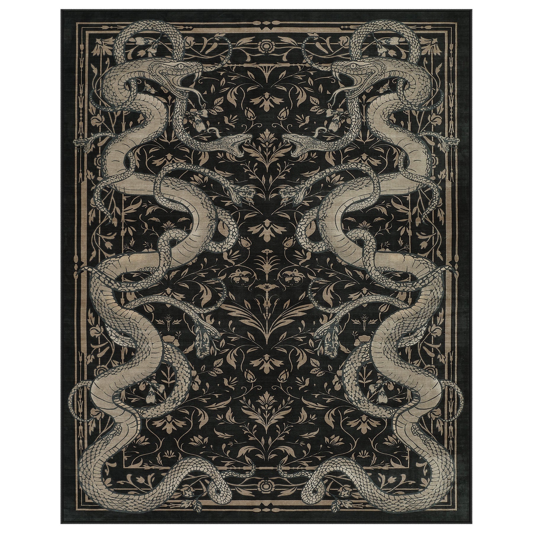2x6/3x5/8x10 Vintage Snake Floral Area Rug, Non-Slip Gothic Runners for Home, Washable Low Pile Soft Indoor Carpet