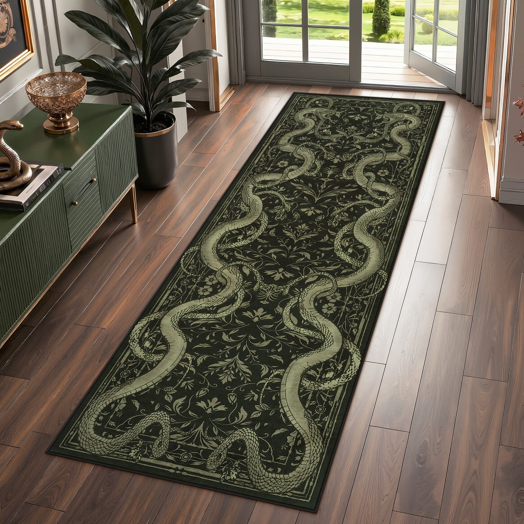 2x6/3x5/8x10 Vintage Snake Floral Area Rug, Non-Slip Gothic Runners for Home, Washable Low Pile Soft Indoor Carpet