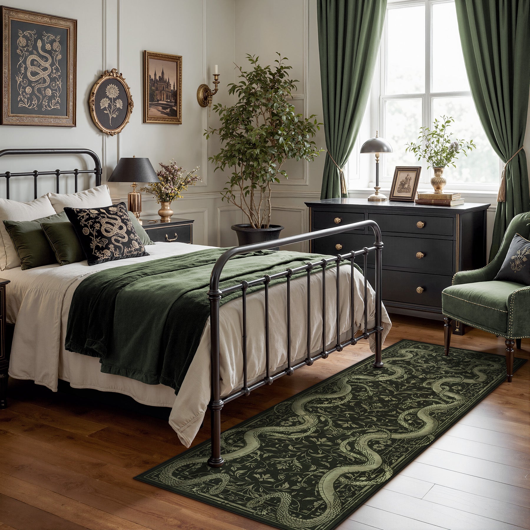 2x6/3x5/8x10 Vintage Snake Floral Area Rug, Non-Slip Gothic Runners for Home, Washable Low Pile Soft Indoor Carpet
