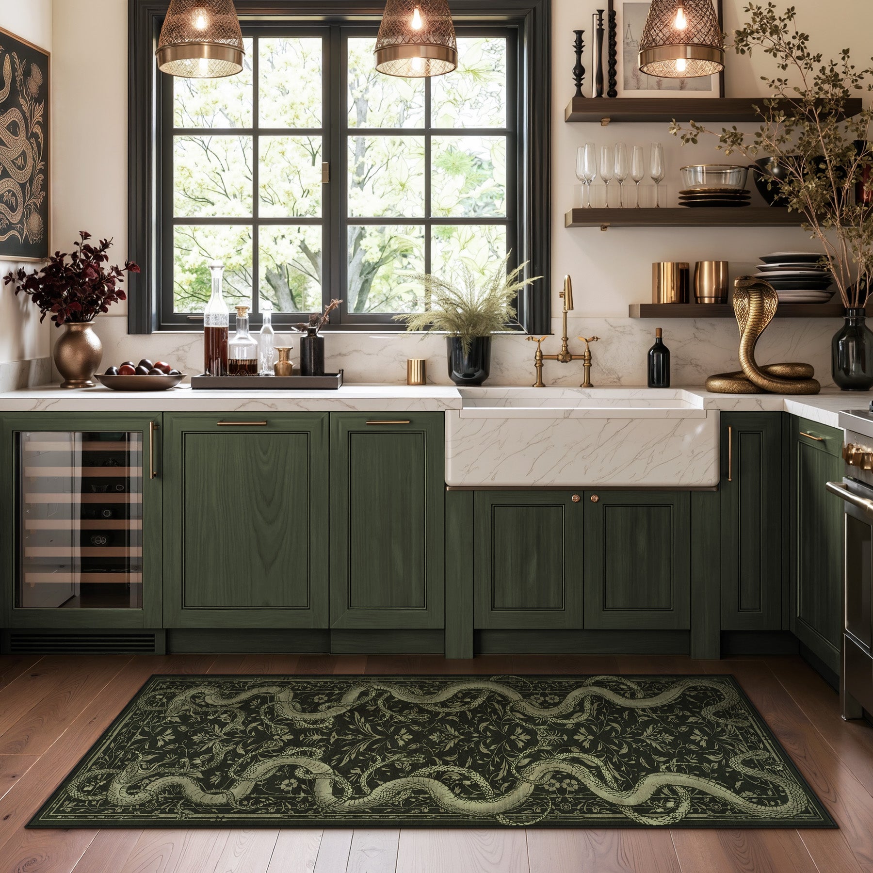 2x6/3x5/8x10 Vintage Snake Floral Area Rug, Non-Slip Gothic Runners for Home, Washable Low Pile Soft Indoor Carpet