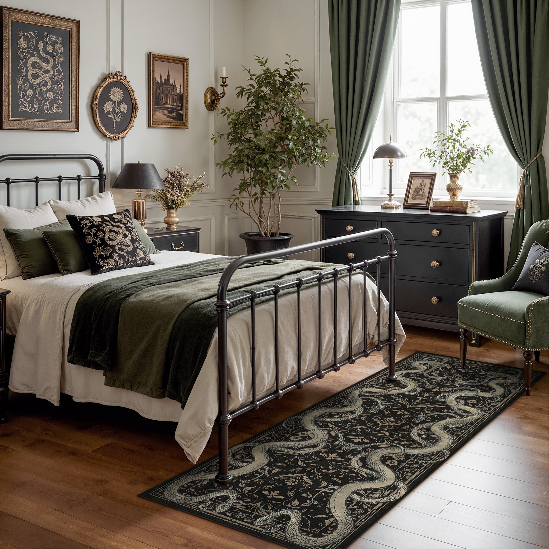 2x6/3x5/8x10 Vintage Snake Floral Area Rug, Non-Slip Gothic Runners for Home, Washable Low Pile Soft Indoor Carpet