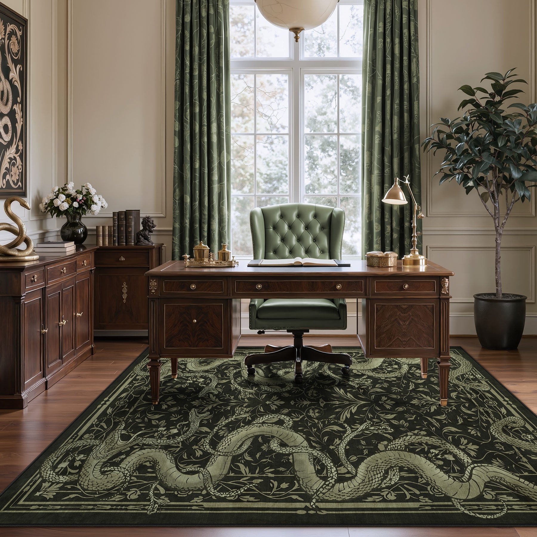 2x6/3x5/8x10 Vintage Snake Floral Area Rug, Non-Slip Gothic Runners for Home, Washable Low Pile Soft Indoor Carpet