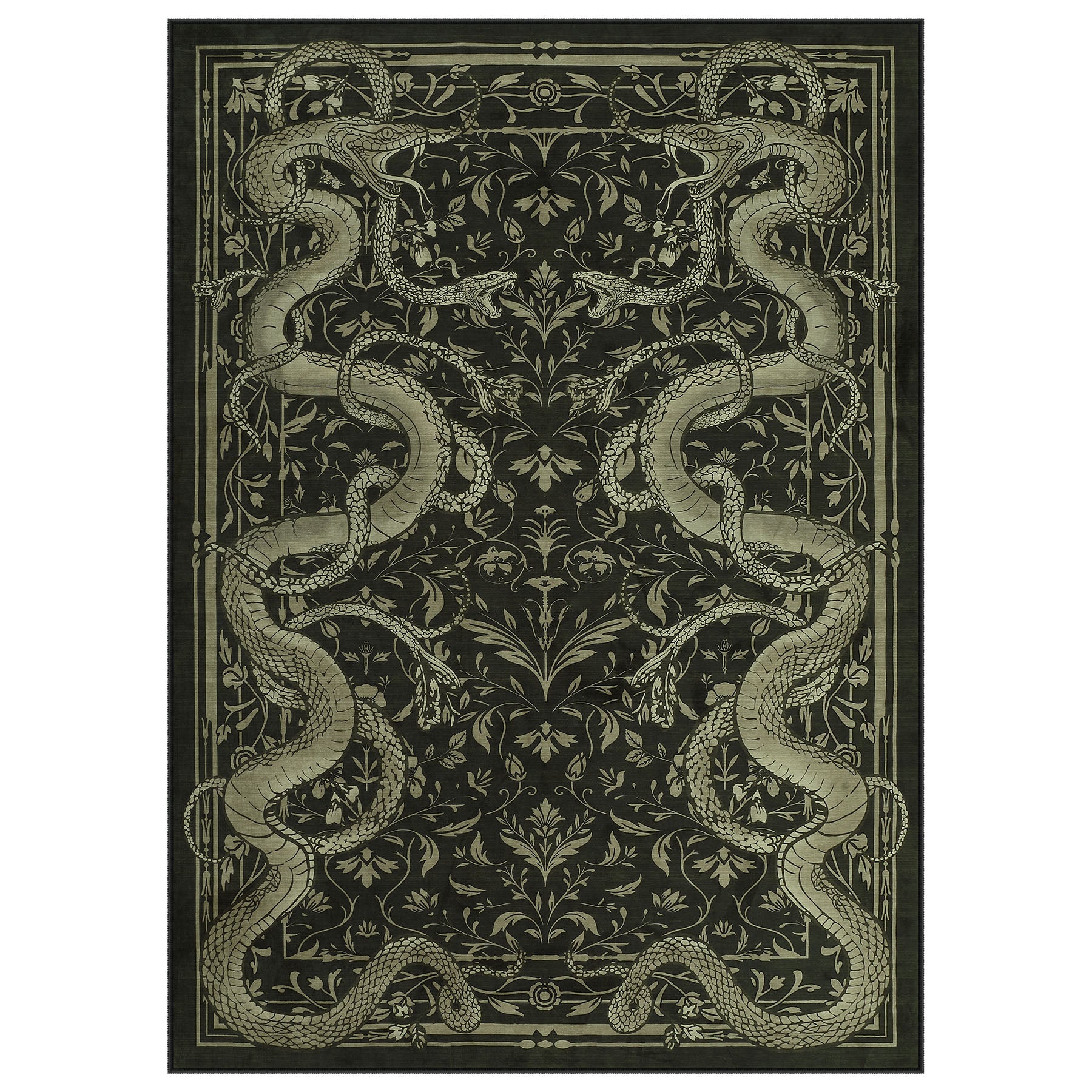 2x6/3x5/8x10 Vintage Snake Floral Area Rug, Non-Slip Gothic Runners for Home, Washable Low Pile Soft Indoor Carpet