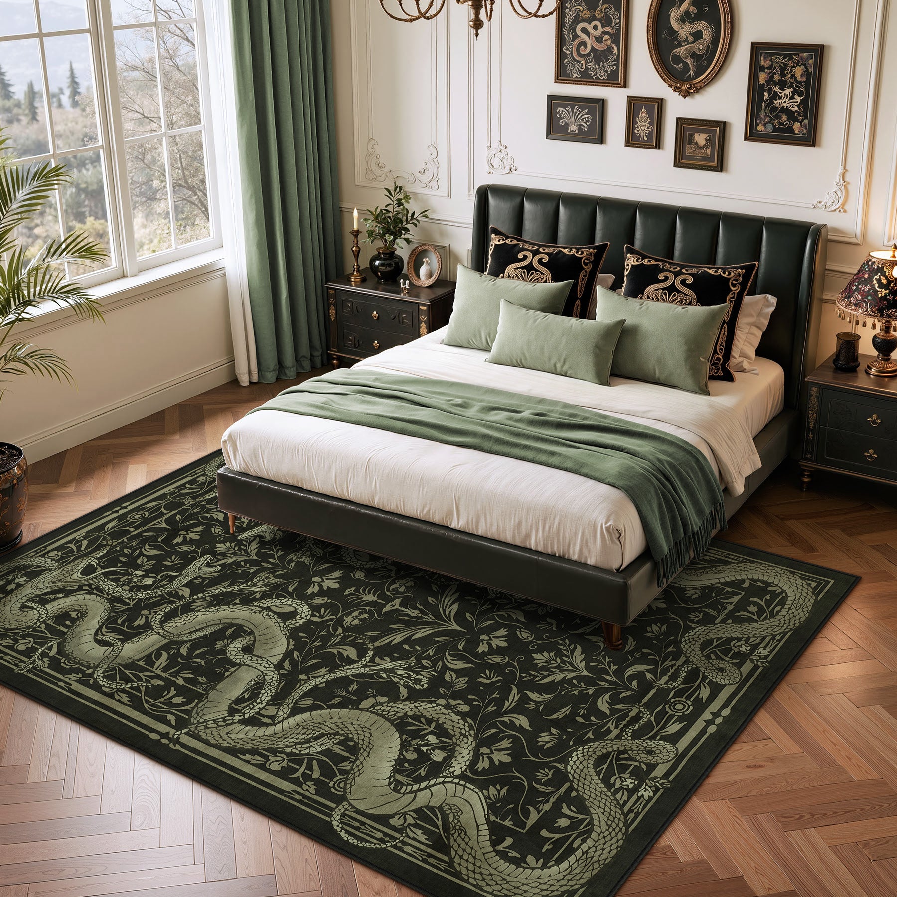 2x6/3x5/8x10 Vintage Snake Floral Area Rug, Non-Slip Gothic Runners for Home, Washable Low Pile Soft Indoor Carpet