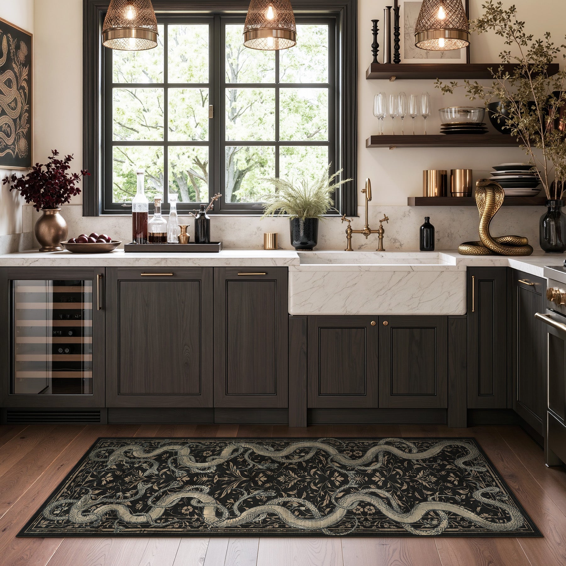 2x6/3x5/8x10 Vintage Snake Floral Area Rug, Non-Slip Gothic Runners for Home, Washable Low Pile Soft Indoor Carpet