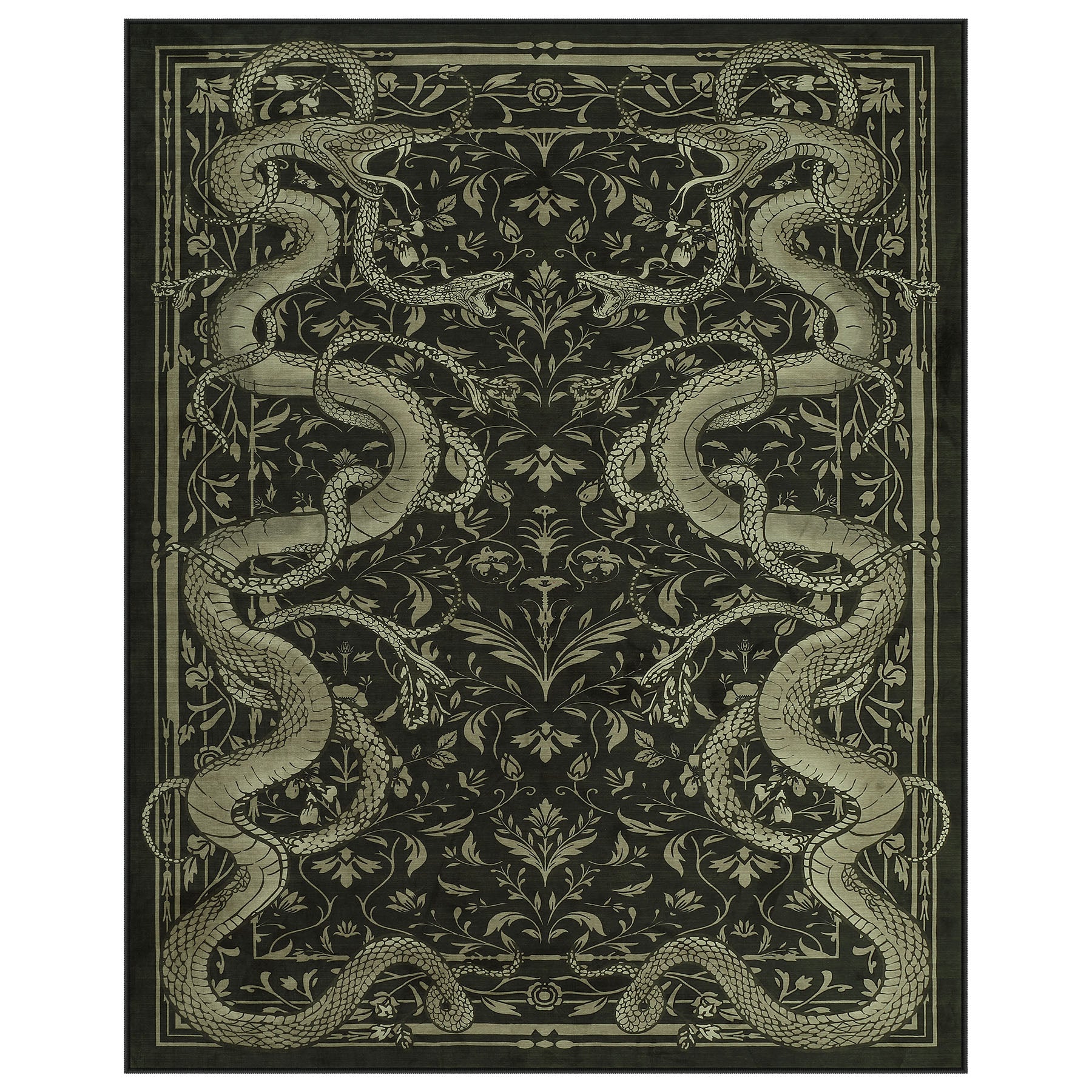 2x6/3x5/8x10 Vintage Snake Floral Area Rug, Non-Slip Gothic Runners for Home, Washable Low Pile Soft Indoor Carpet