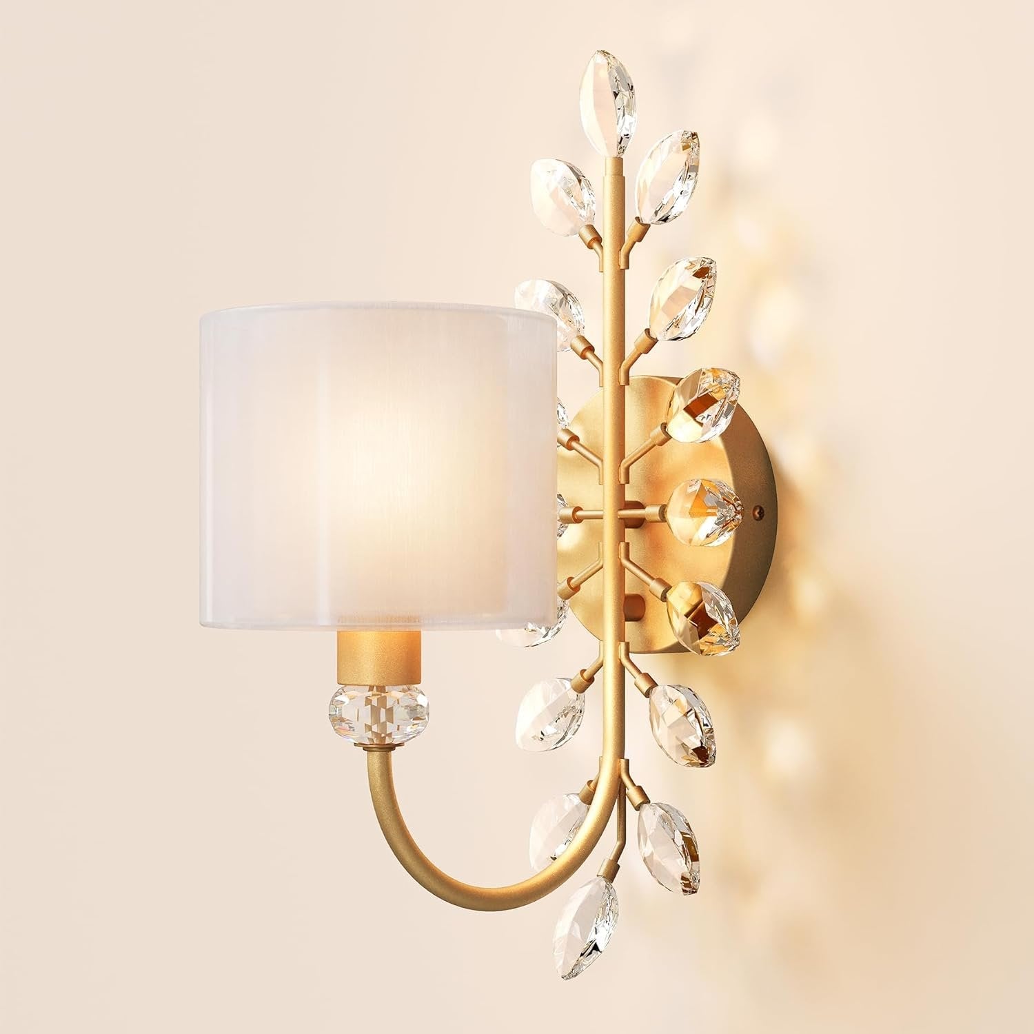 Wall Light Fixtures, Decorative Wall Sconce with Crystal Leaves Shape for Living Room(E12 Base)
