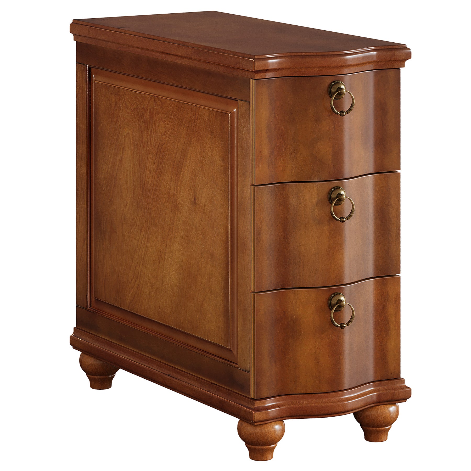 Wood Side Table, Fully Assembled Slim End Table Nightstand with 3-Drawers